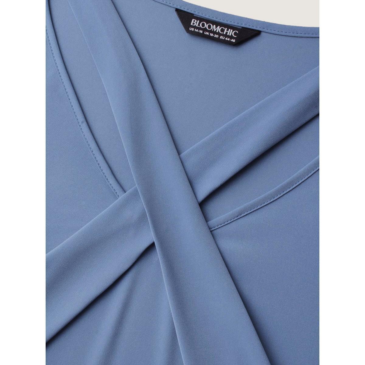 Plus Size Stone Criss Cross Neckline Puff Sleeve Gathered Blouse Women Elegant Long Sleeve Asymmetrical Neck Everyday Blouses BloomChic 30/6X Product Image