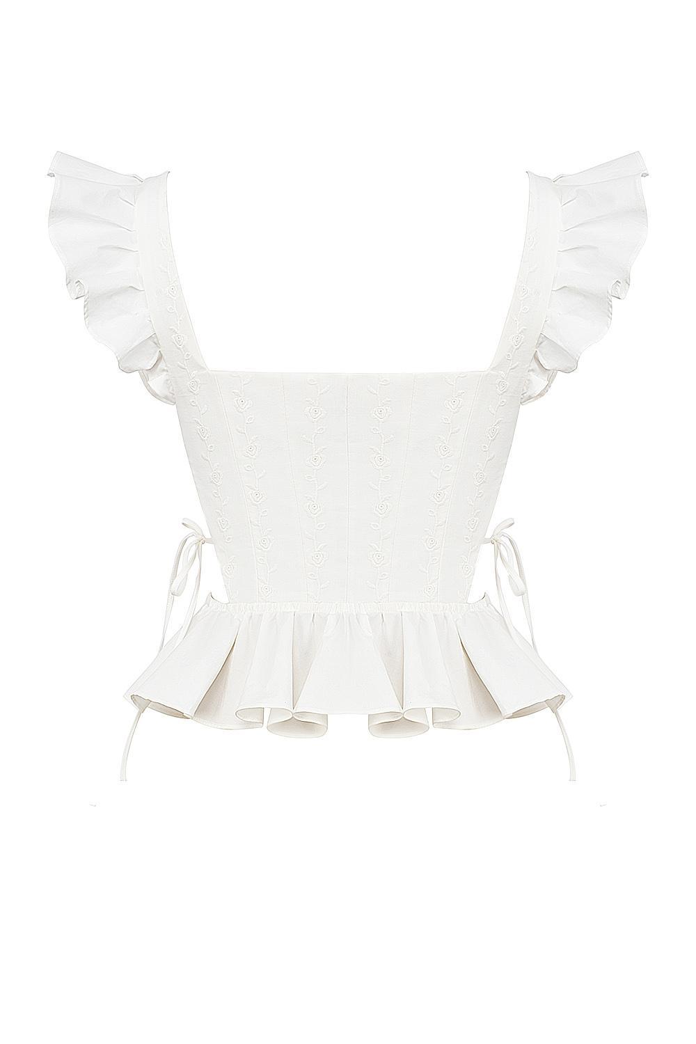 Lilibet  white embroidered cotton peplum corset top Product Image