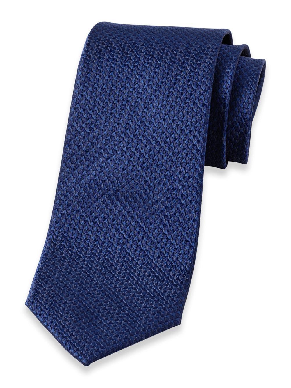 Houndstooth Woven Silk Tie - Navy Product Image