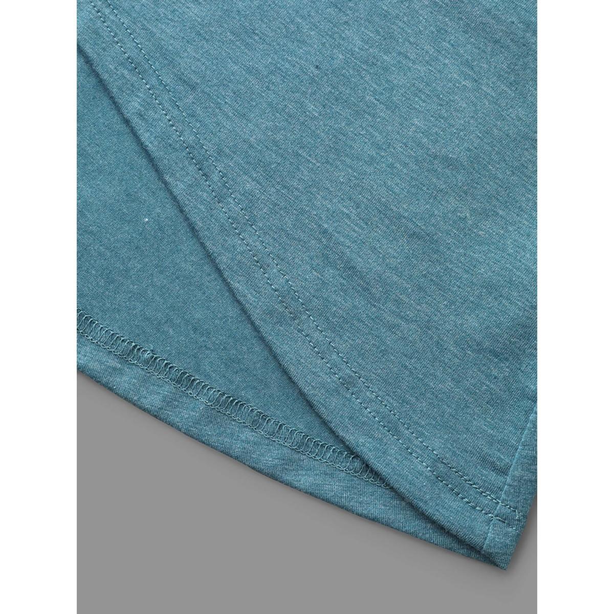 Plus Size Shoulder Button Hi-Low Hem Flared T-Shirt Teal Women Casual Button Round Neck Loose Everyday T-shirts BloomChic 30/6X Product Image