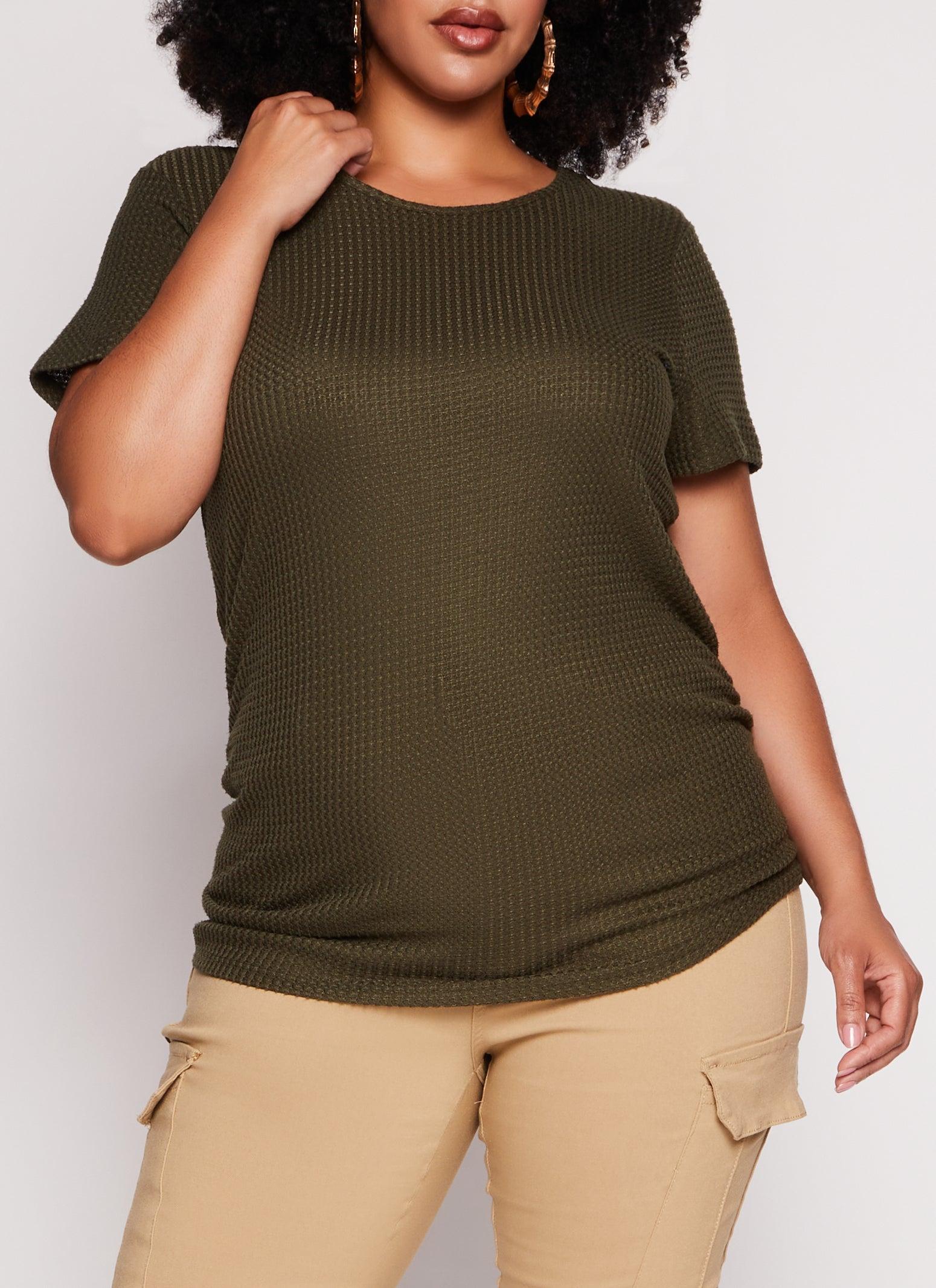 Womens Plus Size Waffle Knit Crew Neck Ruched Tee Product Image
