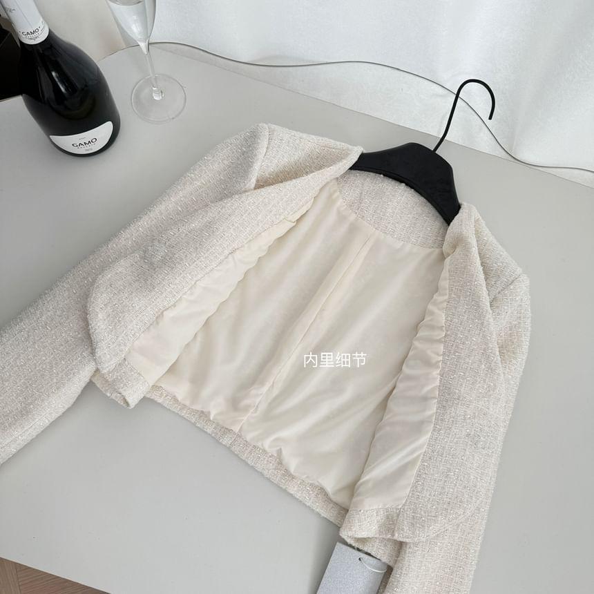 V-Neck Double Breasted Tweed Crop Jacket Product Image