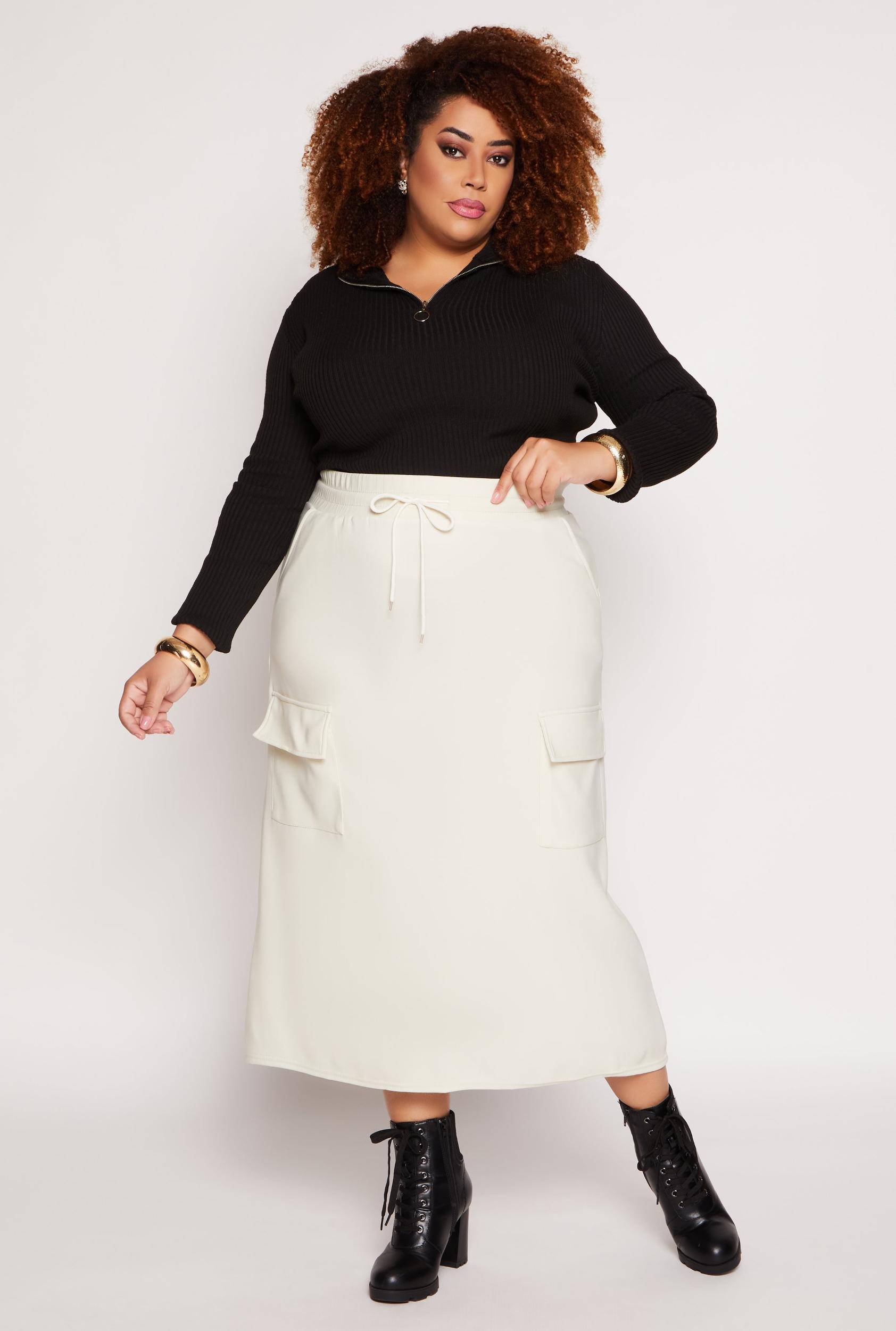 Womens Plus Size Scuba Drawstring Maxi Skirt Product Image