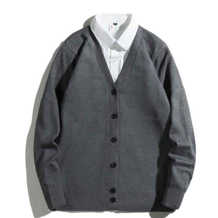 V-Neck Plain Oversized Cardigan Product Image