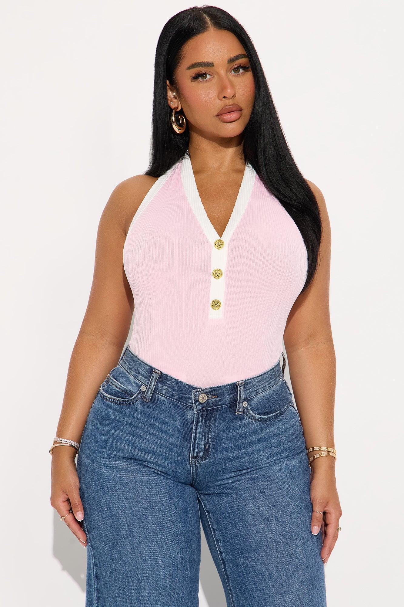 High Class Contrast Bodysuit - Pink/combo Product Image