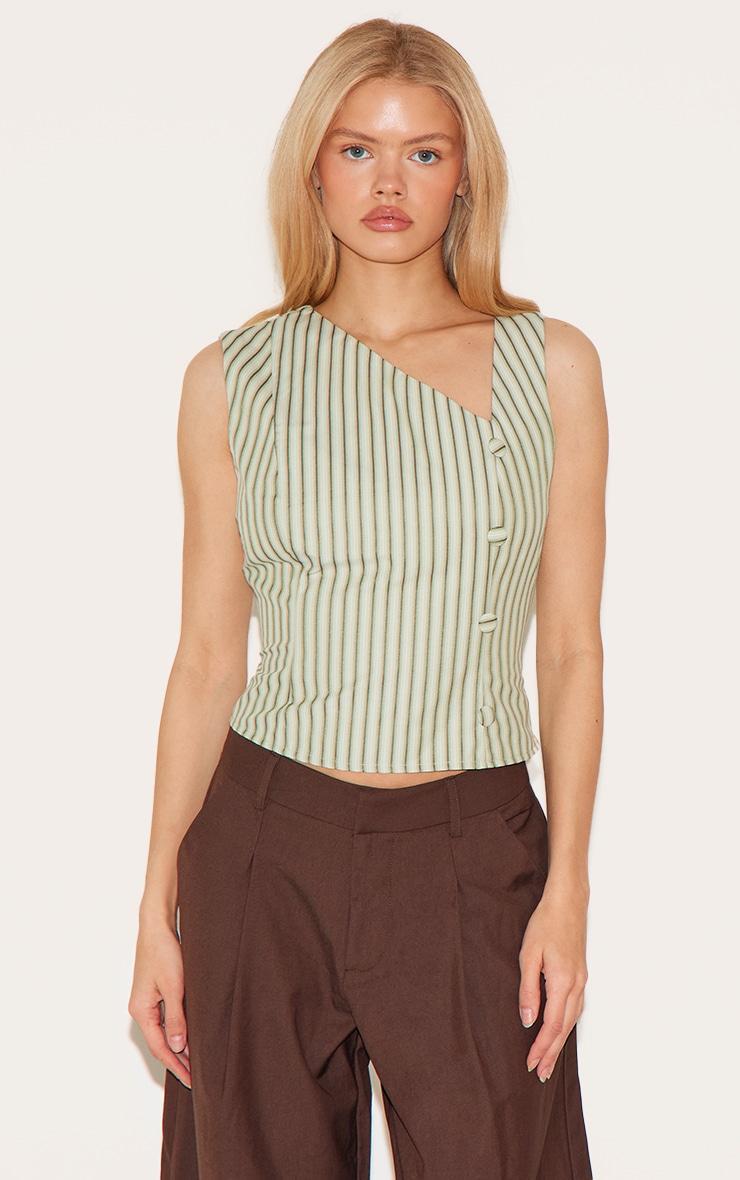 Sage Striped Asymmetric Fitted Vest Product Image