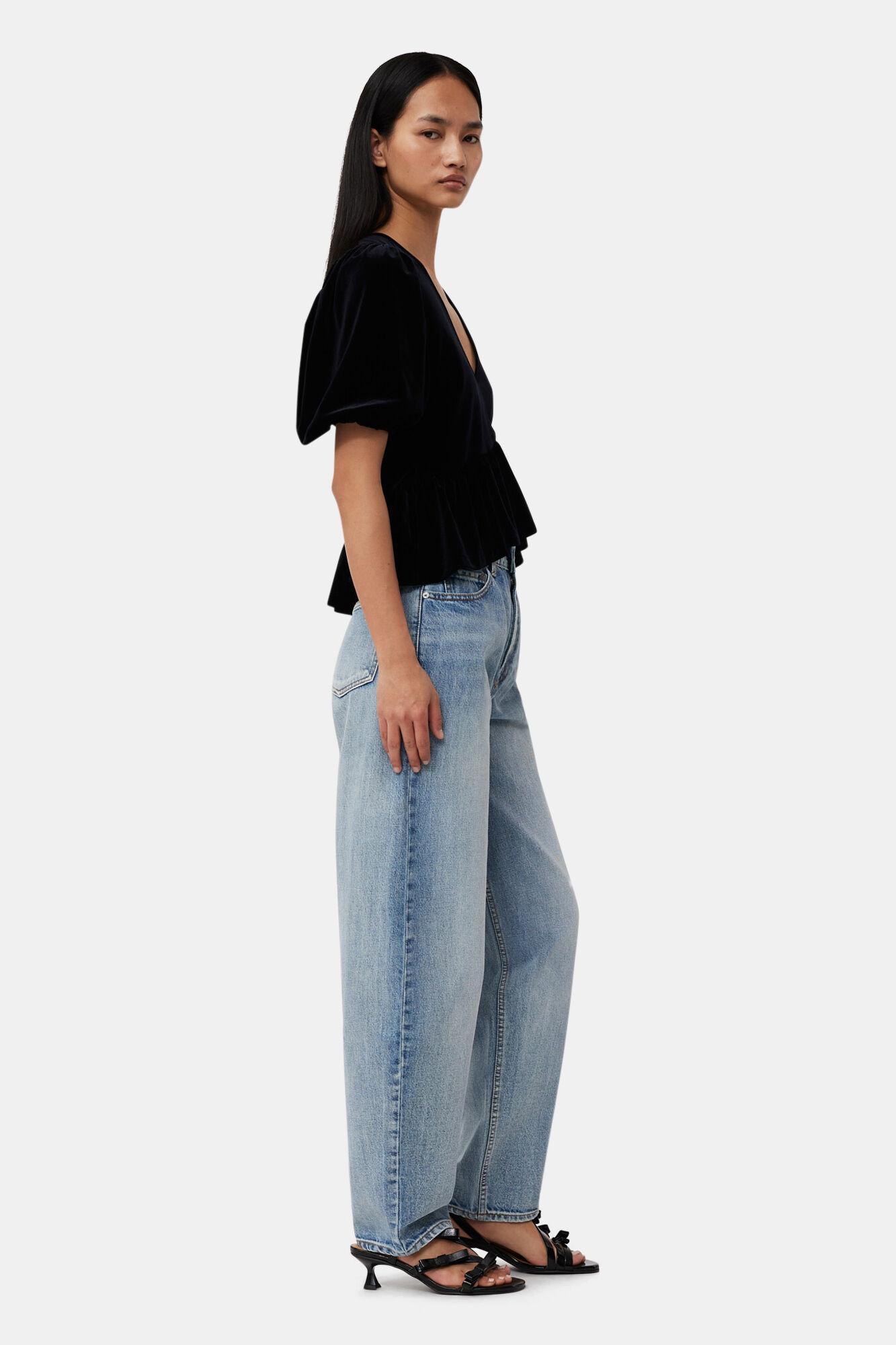 Black Velvet Jersey V-neck Blouse Product Image