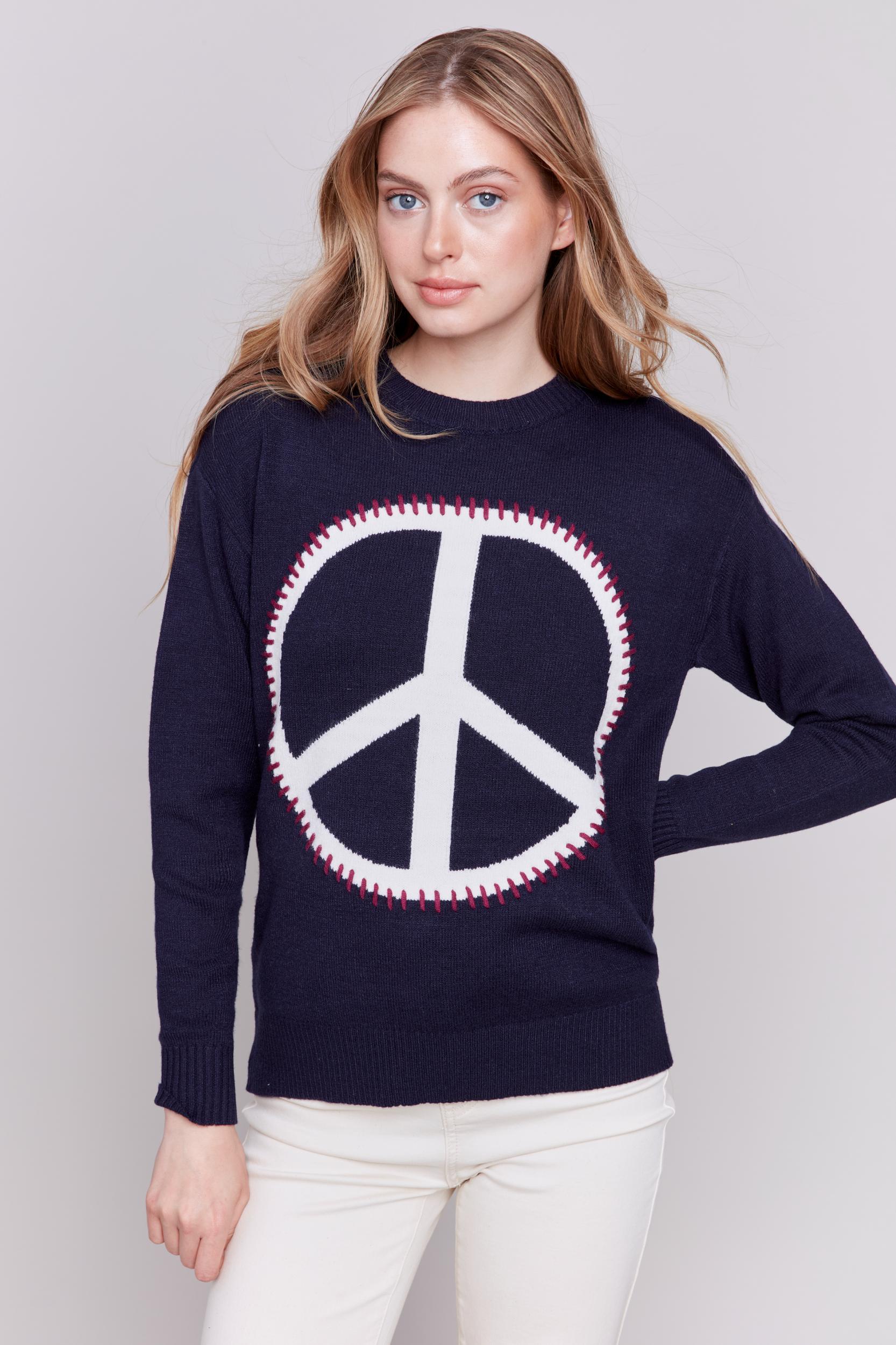 Peace Intarsia Long Sleeve Plush Sweater Product Image