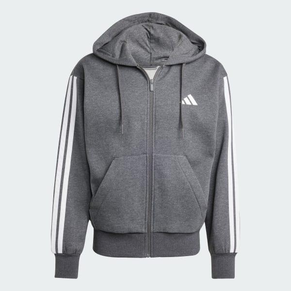Men's adidas Essentials 3-Stripes Fleece Sportswear Zip Front Hoodie, Size: Medium, Medium Grey Grey Product Image