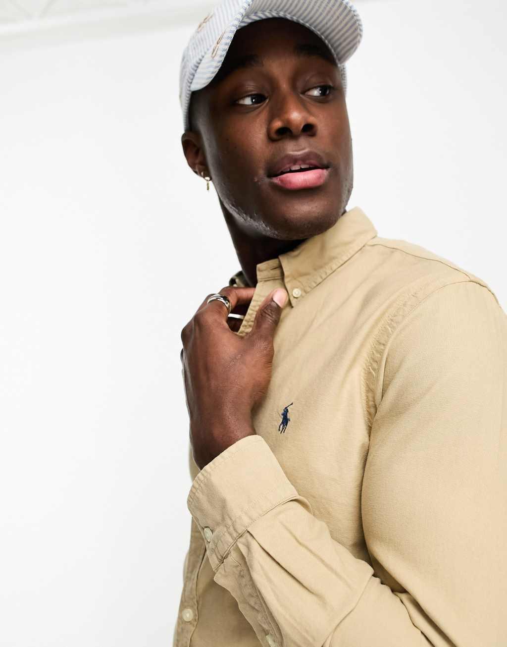 Polo Ralph Lauren icon logo slim fit garment dyed oxford shirt Product Image