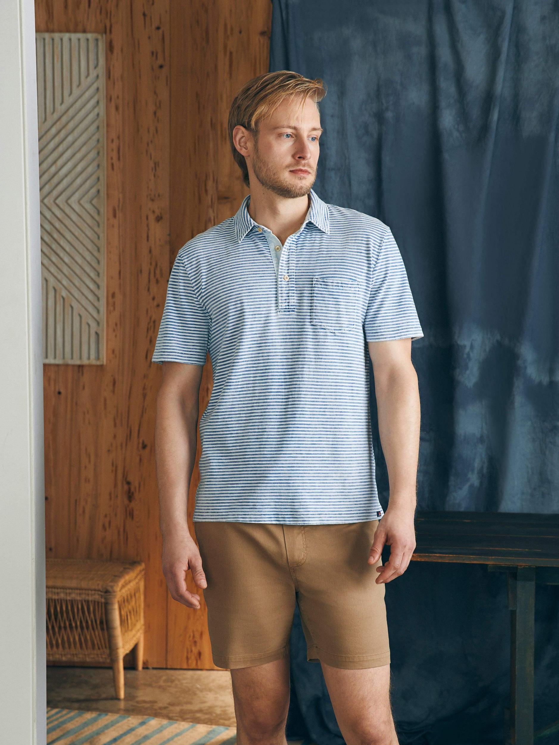 Short-Sleeve Indigo Polo Shirt - Azure Stream Stripe Male Product Image