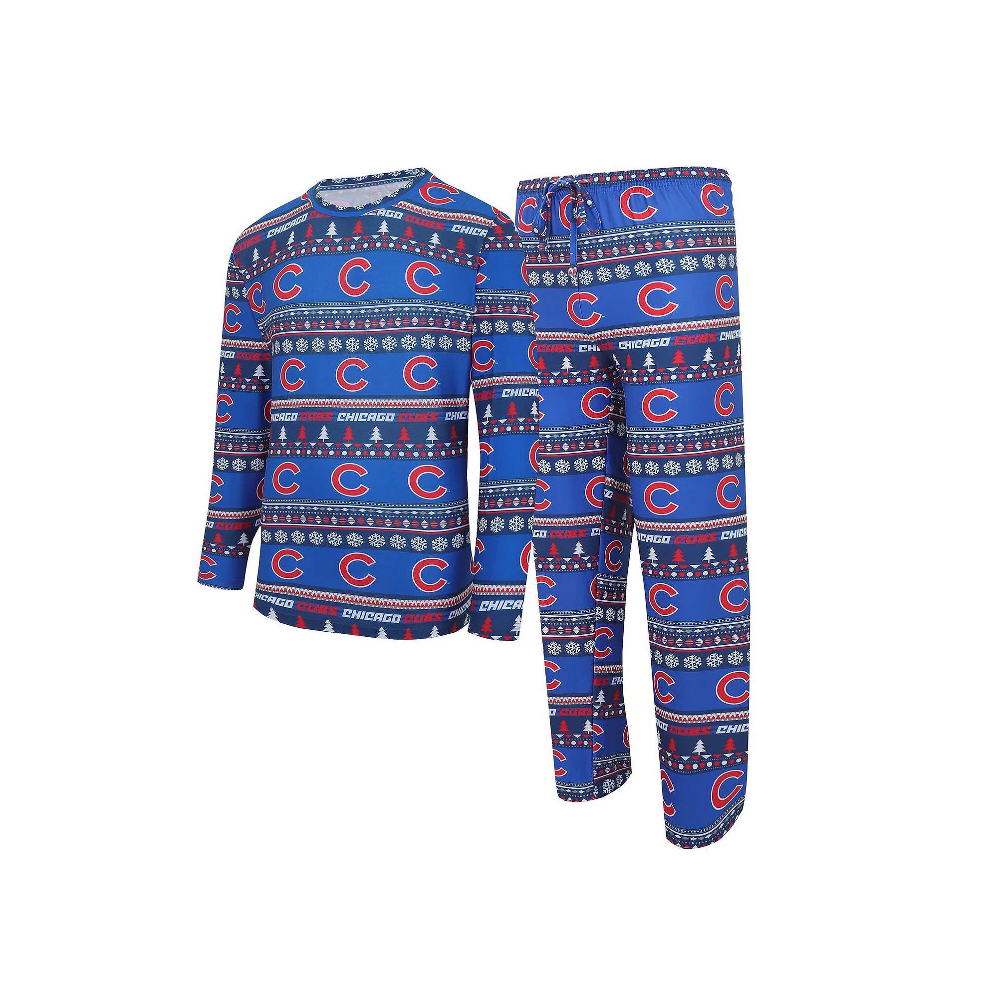 Men's Concepts Sport Royal Chicago Cubs Knit Ugly Sweater Long Sleeve Top & Pants Set, Size: 2XL, Blue Product Image