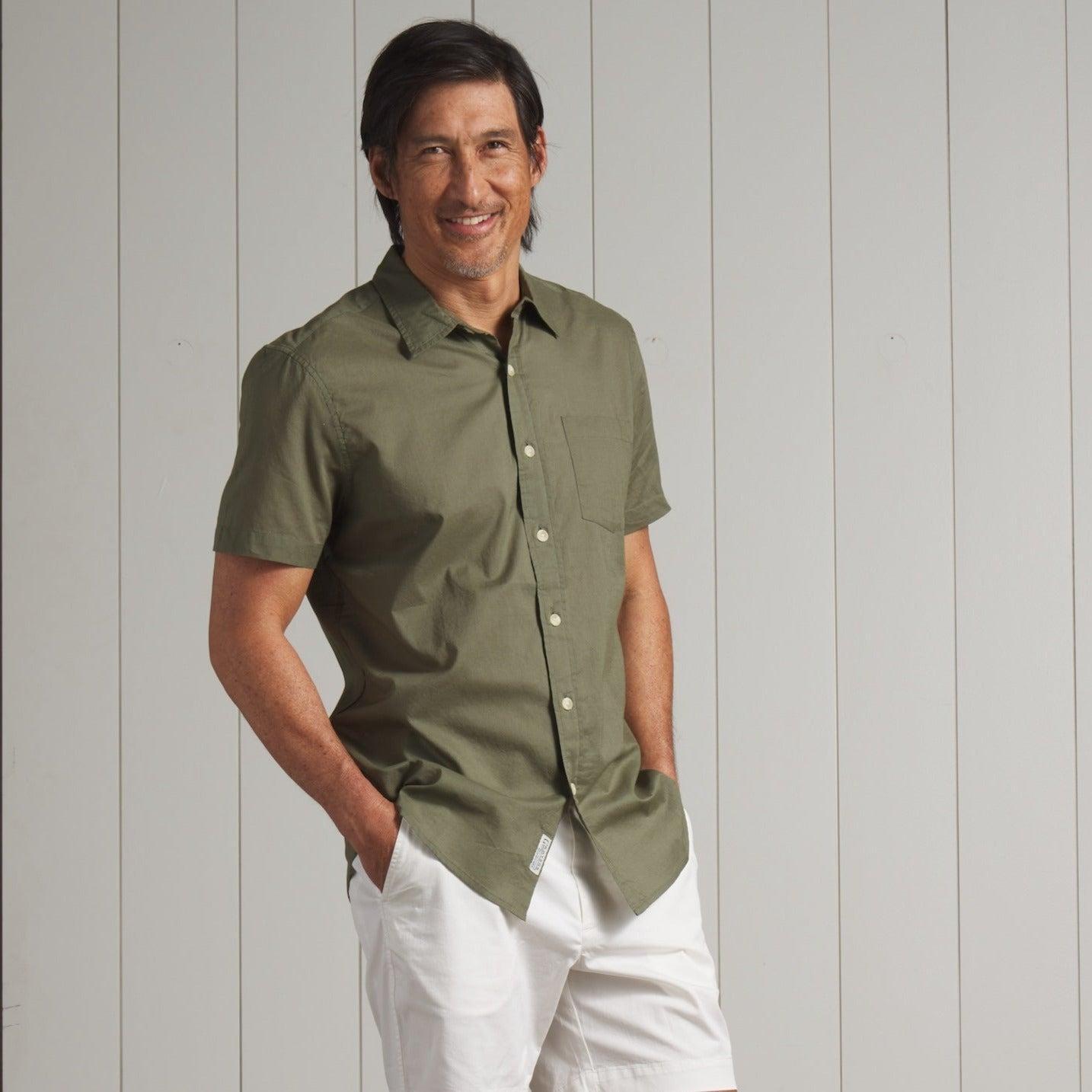 Portofino Featherweight Poplin Short Sleeve Shirt - Military Olive (Final Sale)* Product Image