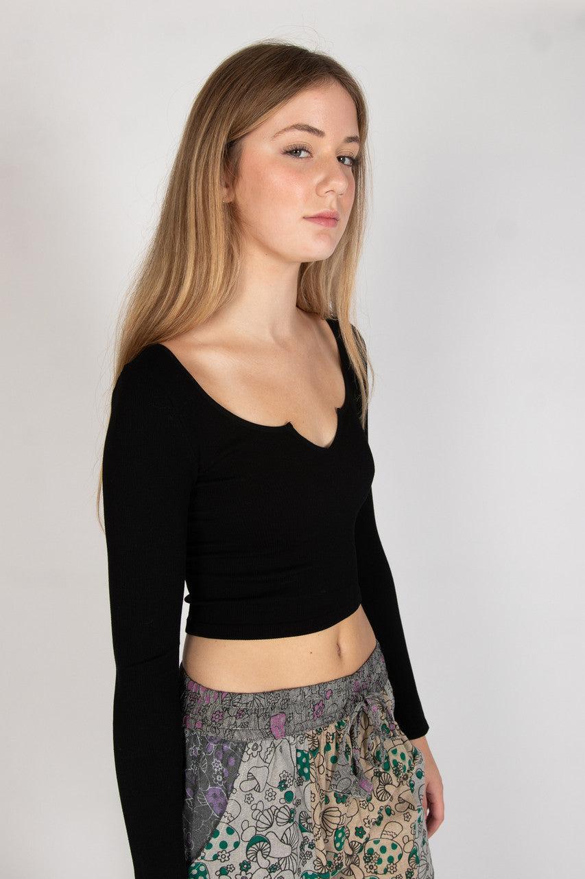 Long Sleeve Notch Neck Seamless Top Product Image