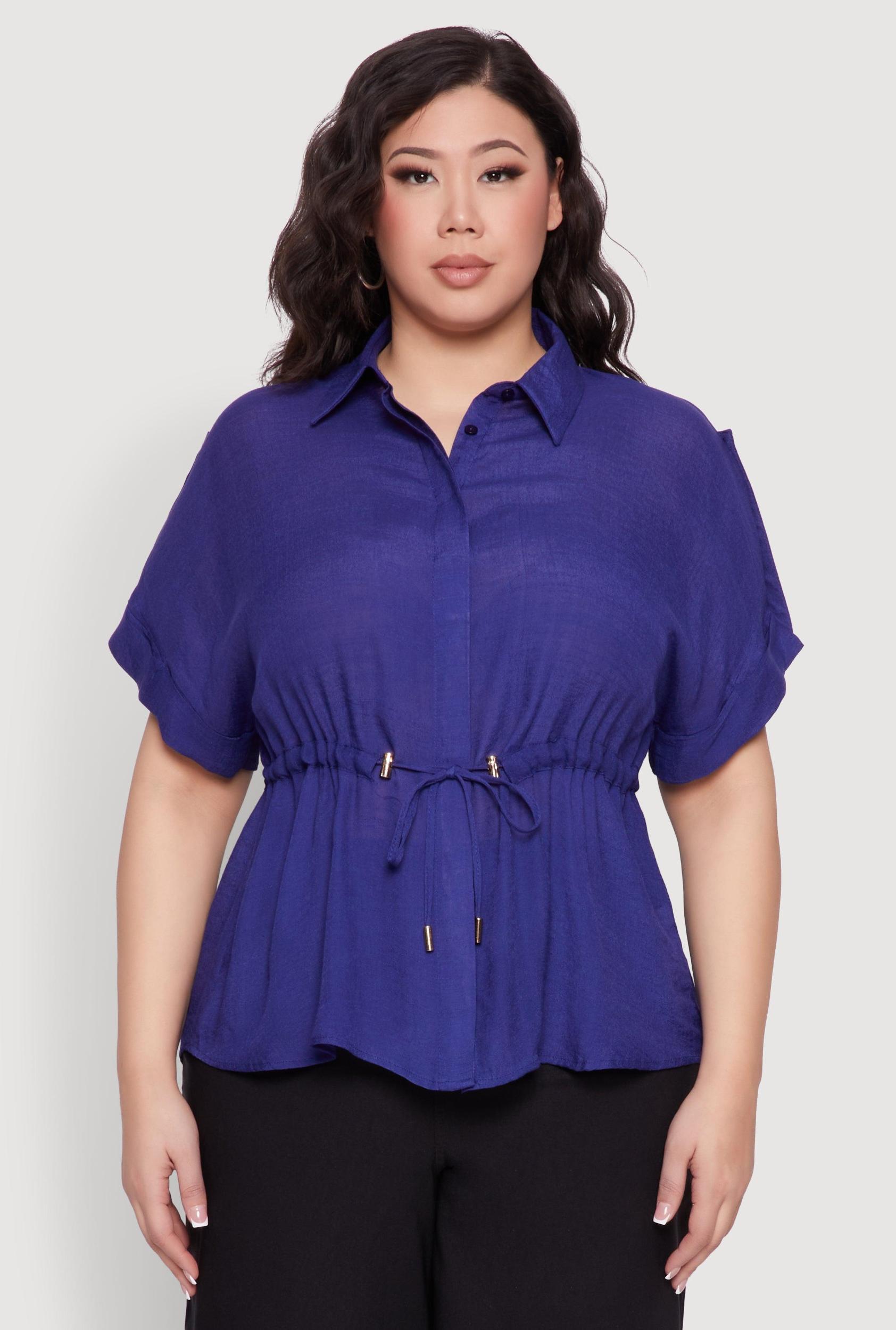 Plus Size Drawstring Waist Shirt Female Product Image