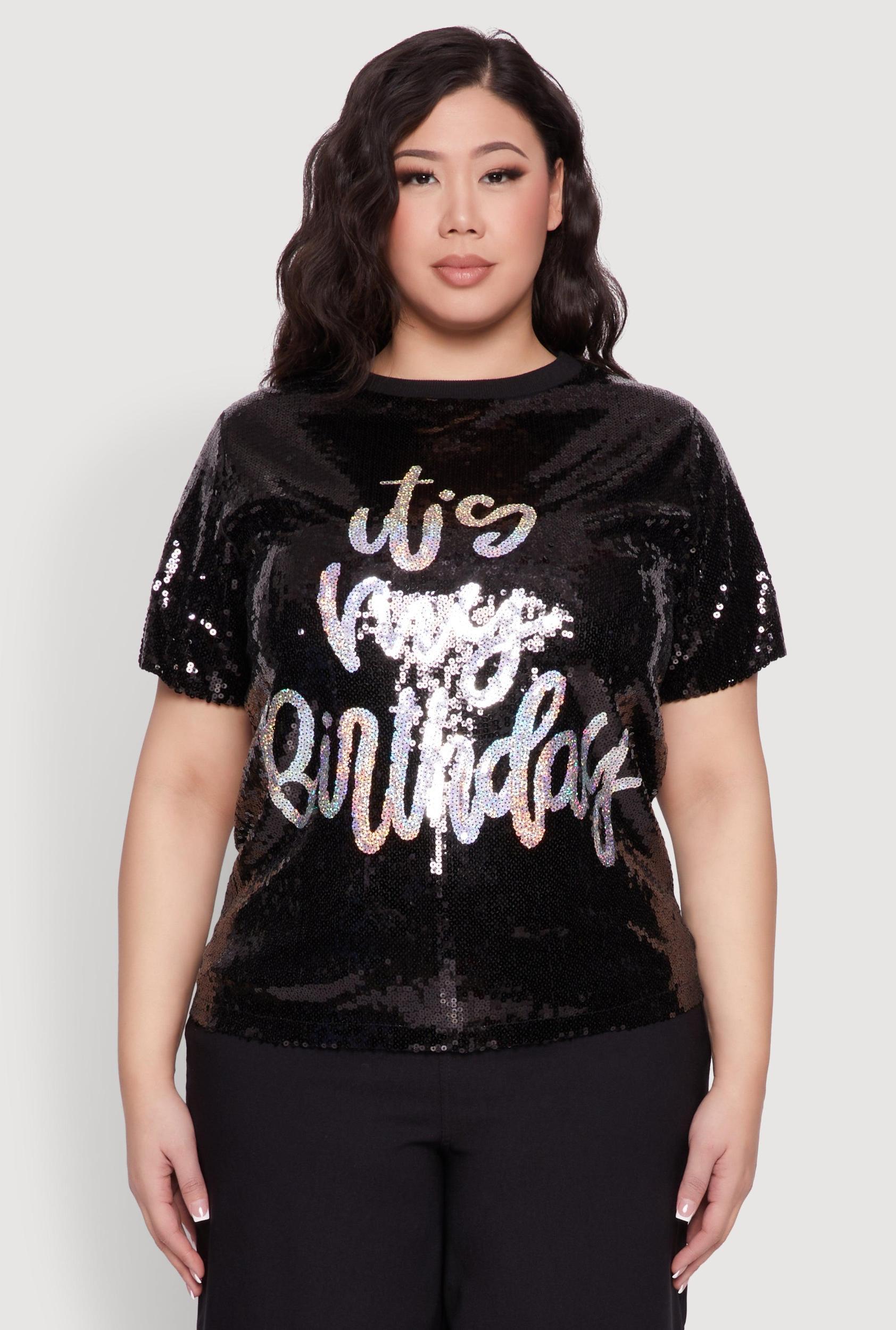 Womens Plus Size Its My Birthday Sequin Top Product Image