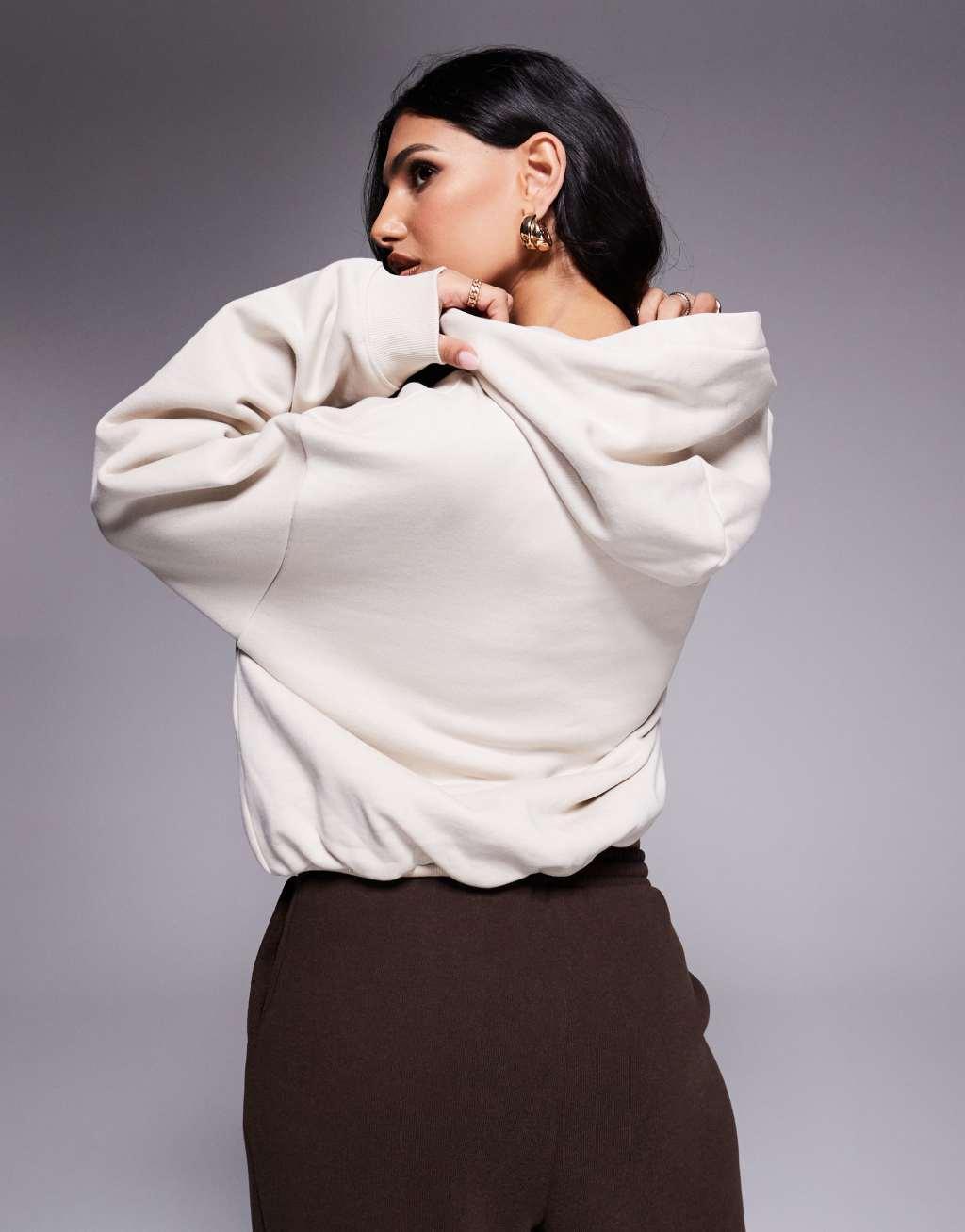 ASOS DESIGN hoodie with bubble hem detail in stone Product Image