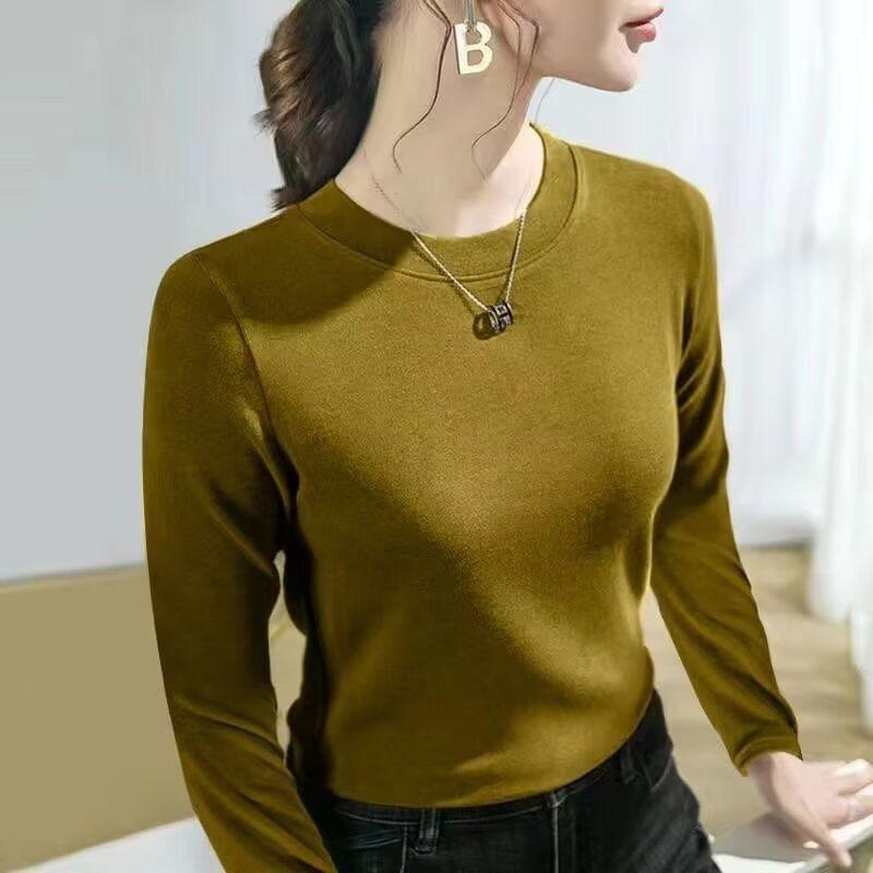 Long-Sleeve Round Neck Plain T-Shirt Product Image