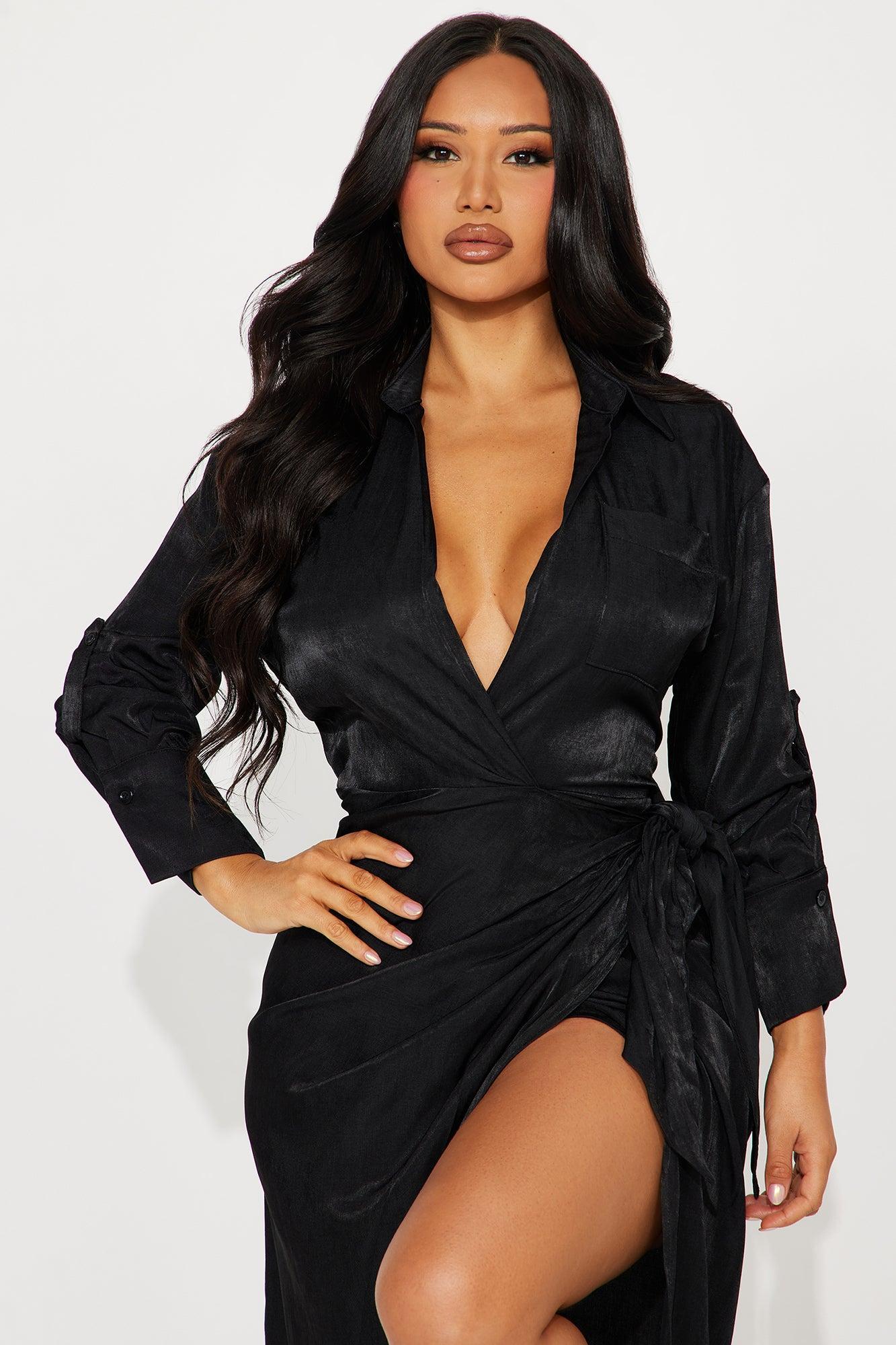 Business Classy Maxi Shirt Dress - Black Product Image