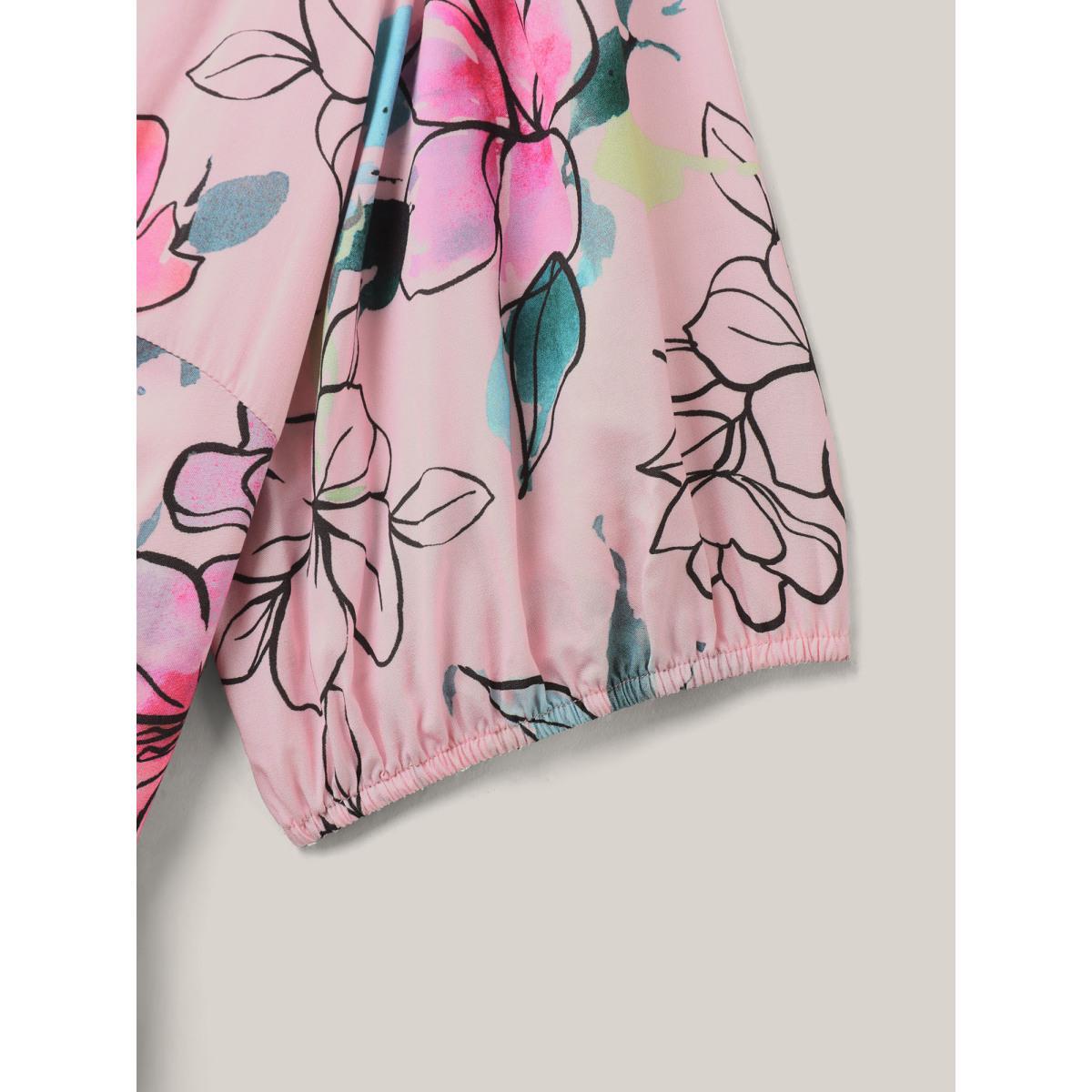 Plus Size Blushing Petals Pockets Cinched-Waist Midi Dress Lightpink Women V-neck Half Sleeve Curvy BloomChic 10/M Product Image