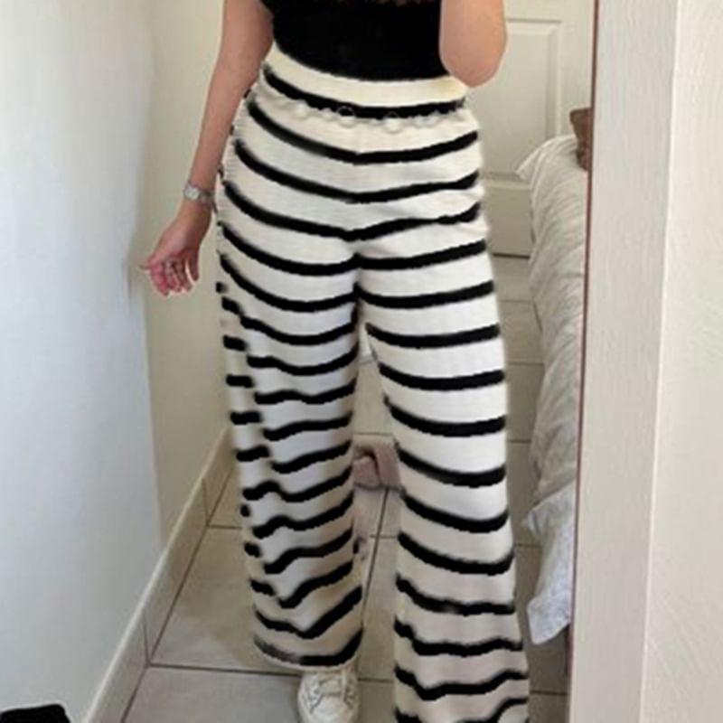 High Rise Striped Straight-Fit Wide-Leg Pants Product Image