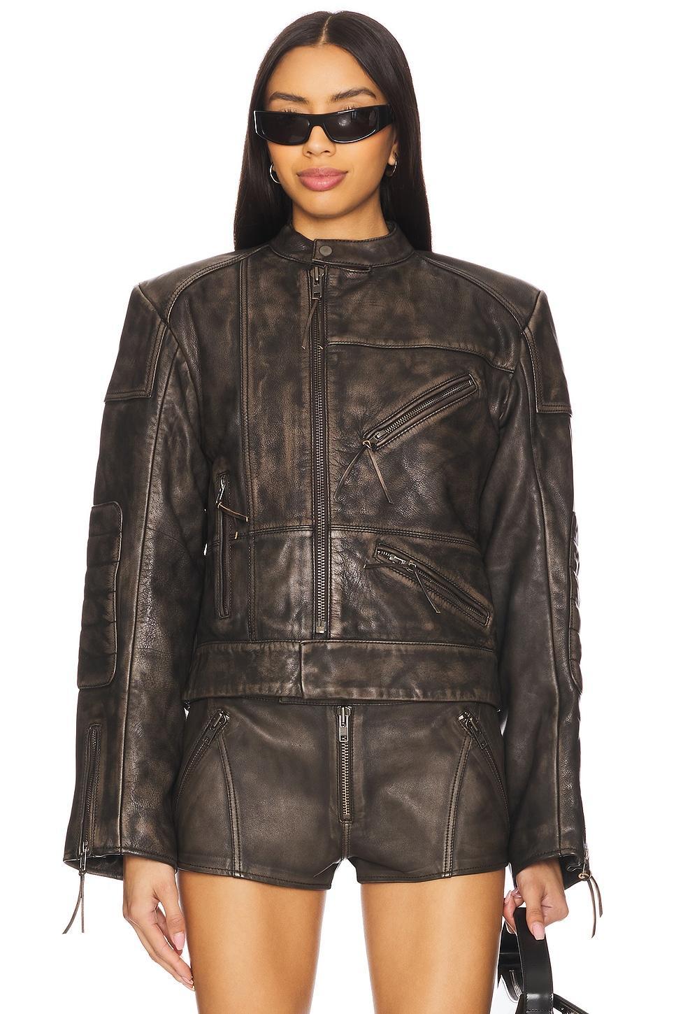 Lavinia Leather Racer Jacket h:ours Product Image