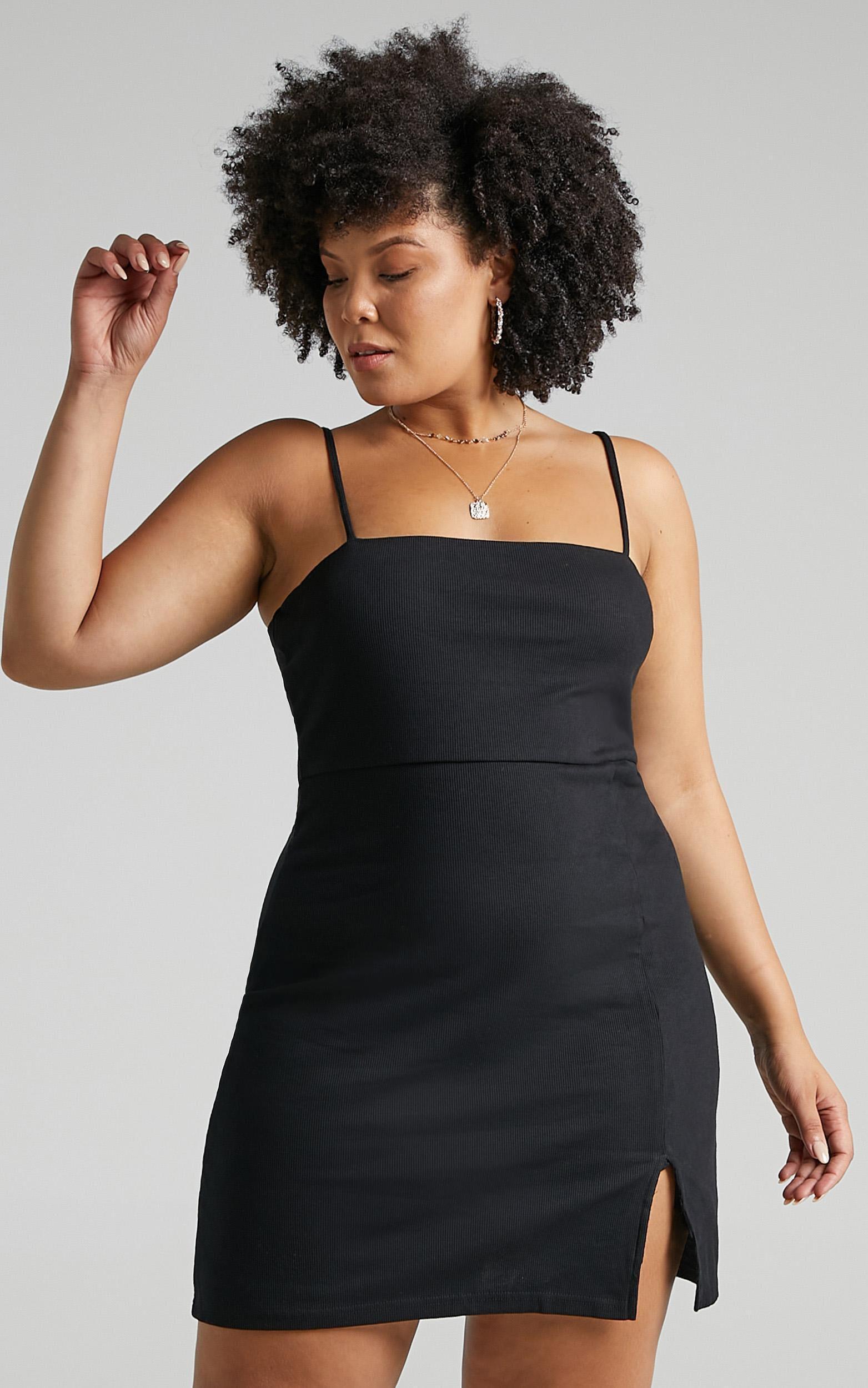 Island Babe Mini Dress - Strappy Bodycon Dress in Black Product Image