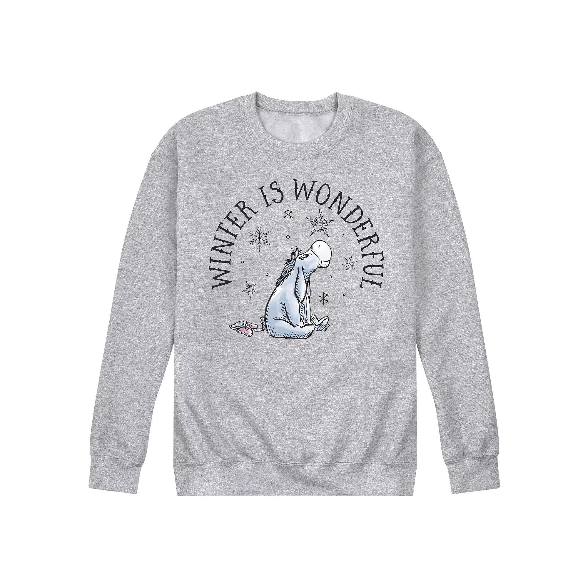 Disney's Winnie The Pooh Men's Winter Is Wonderful Fleece Sweatshirt, Size: Small, Grey Gray Product Image