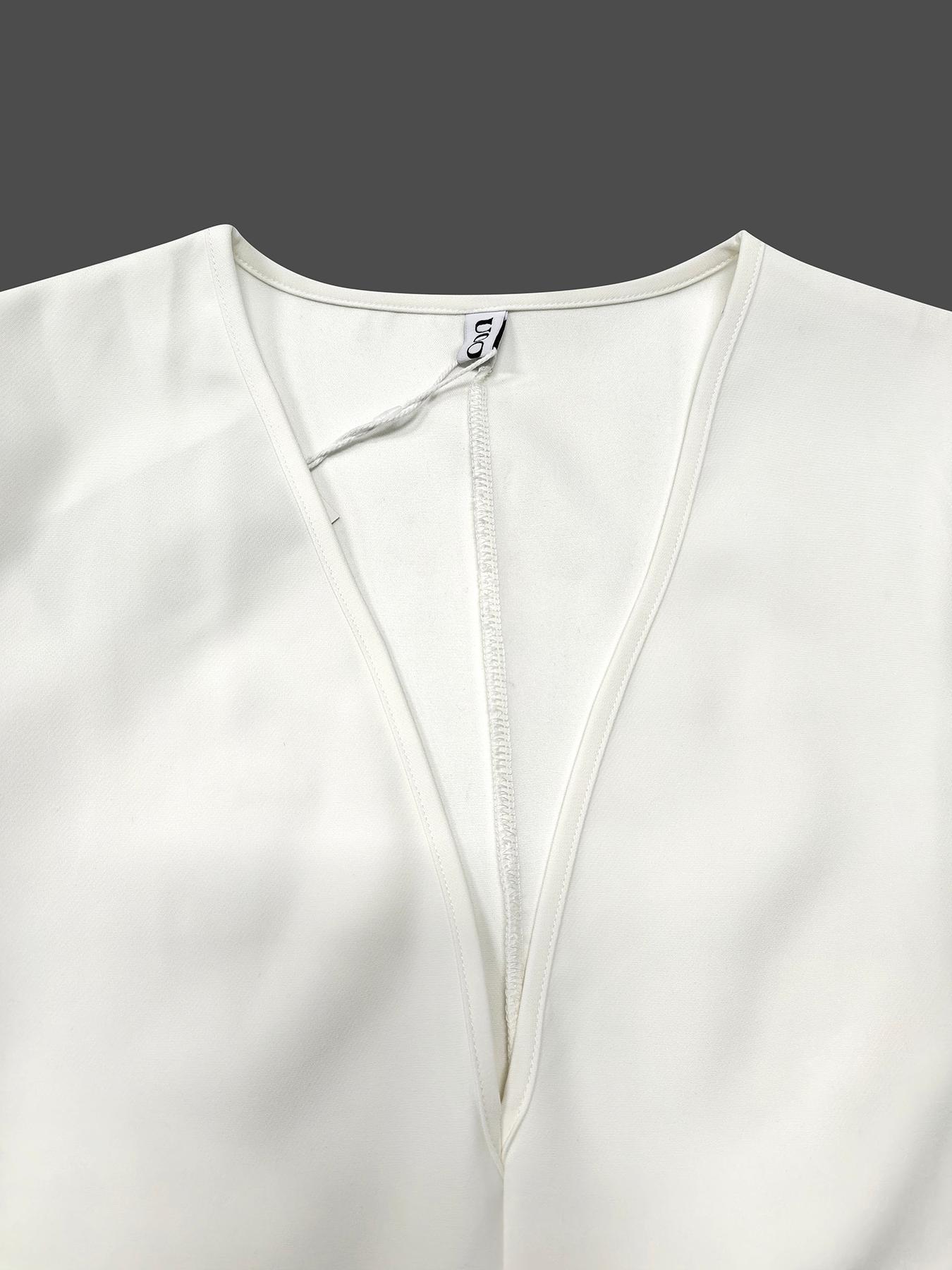 Half Sleeves Loose Solid Color Deep V-Neck Mini Dresses Product Image
