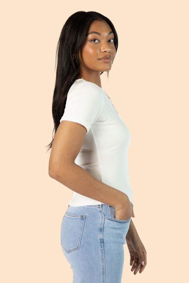 Everyday Essential Ivory Ribbed Crew Neck Tee DOORBUSTER Product Image