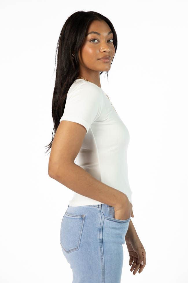 Everyday Essential Ivory Ribbed Crew Neck Tee SALE Product Image
