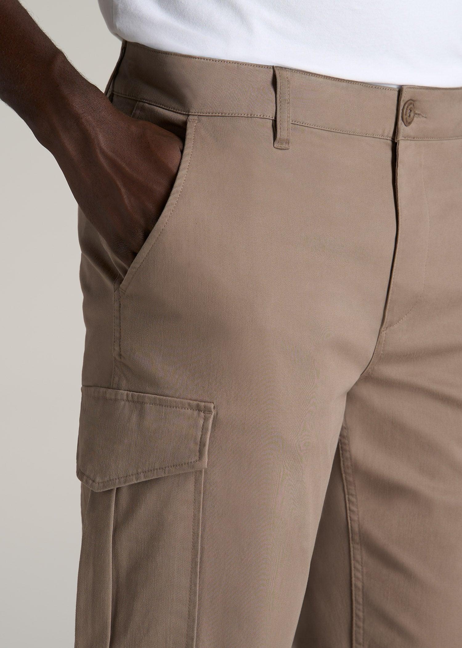 TAPERED-FIT Stretch Cotton Cargo Jogger Pants for Tall Men in Dark Sand Product Image