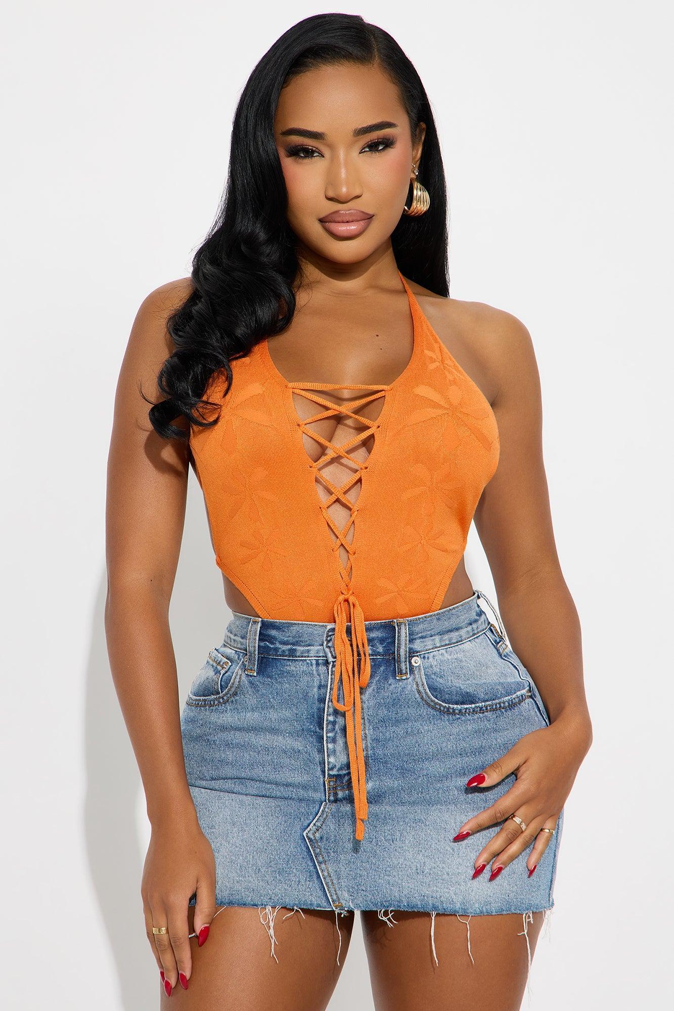 Solo Traveler Lace Up Halter Bodysuit - Orange Product Image