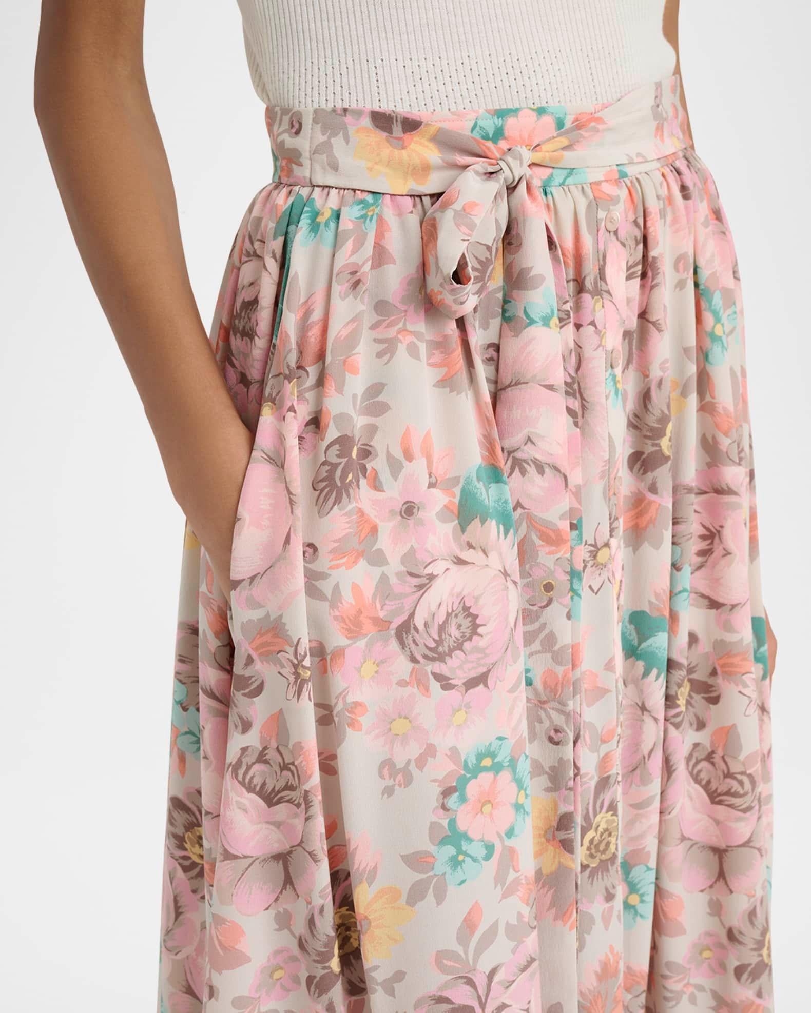 Belted Floral-Print Silk Maxi Skirt Product Image