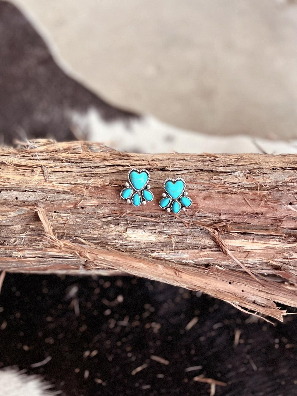 Western Style Stone Heart Post Earrings - 3 Colors Available Product Image
