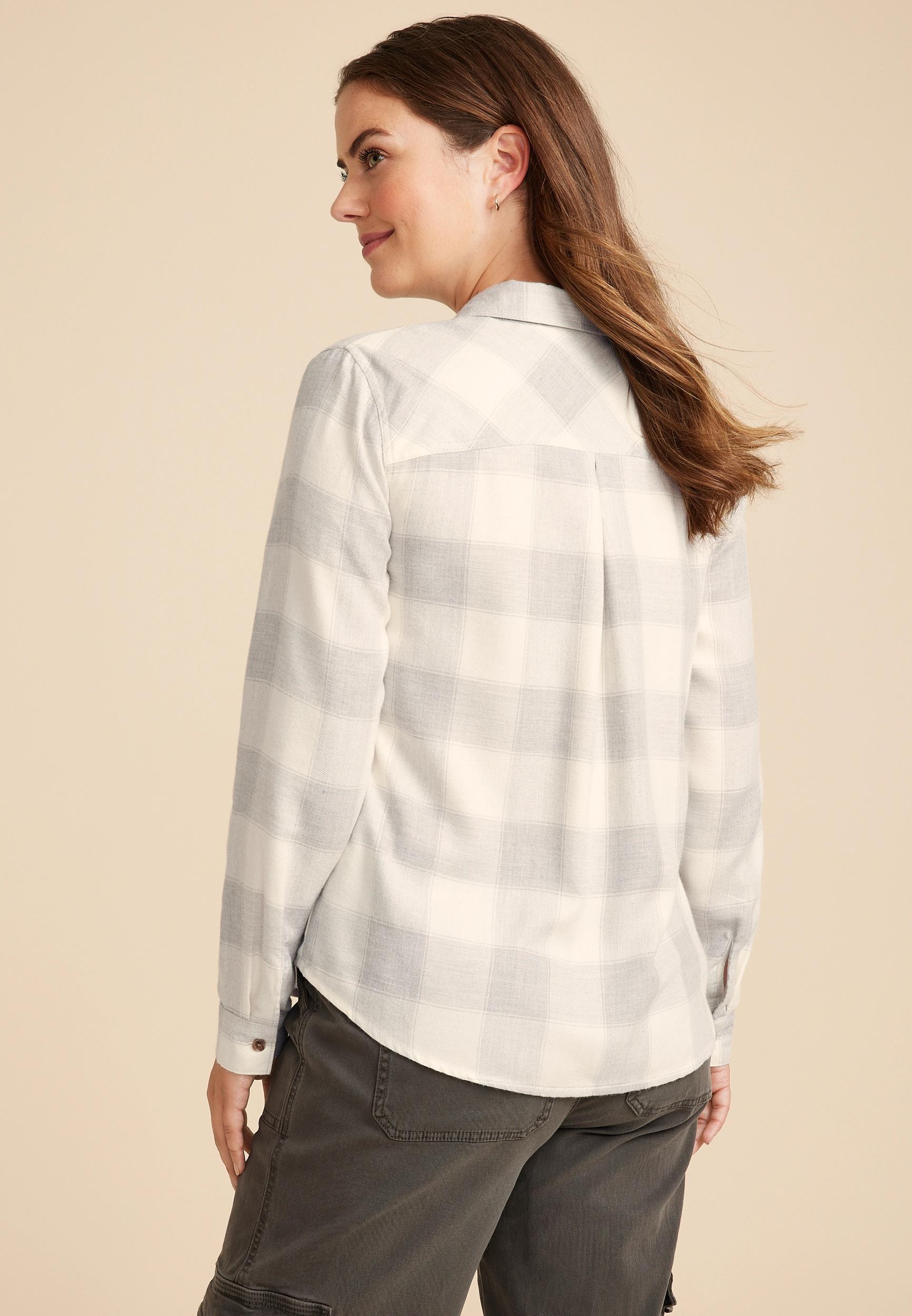 Maurices Womens Cabin Plaid Classic Button Down Shirt Gray Size X Large Product Image