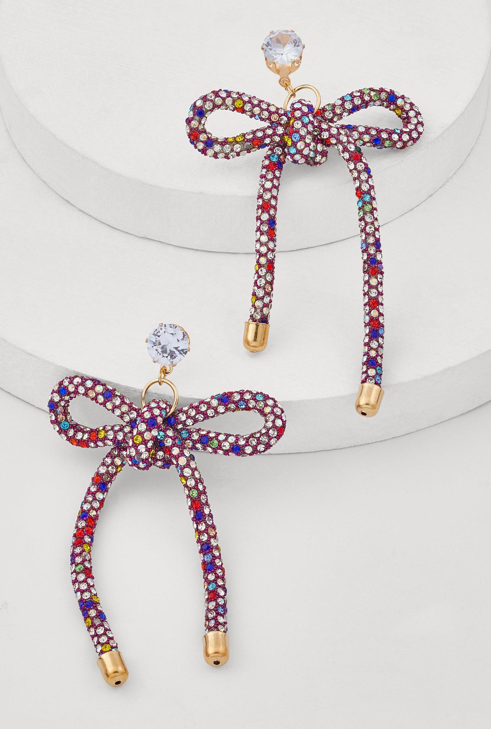 Cubic Zirconia Bow Drop Earrings Female Product Image