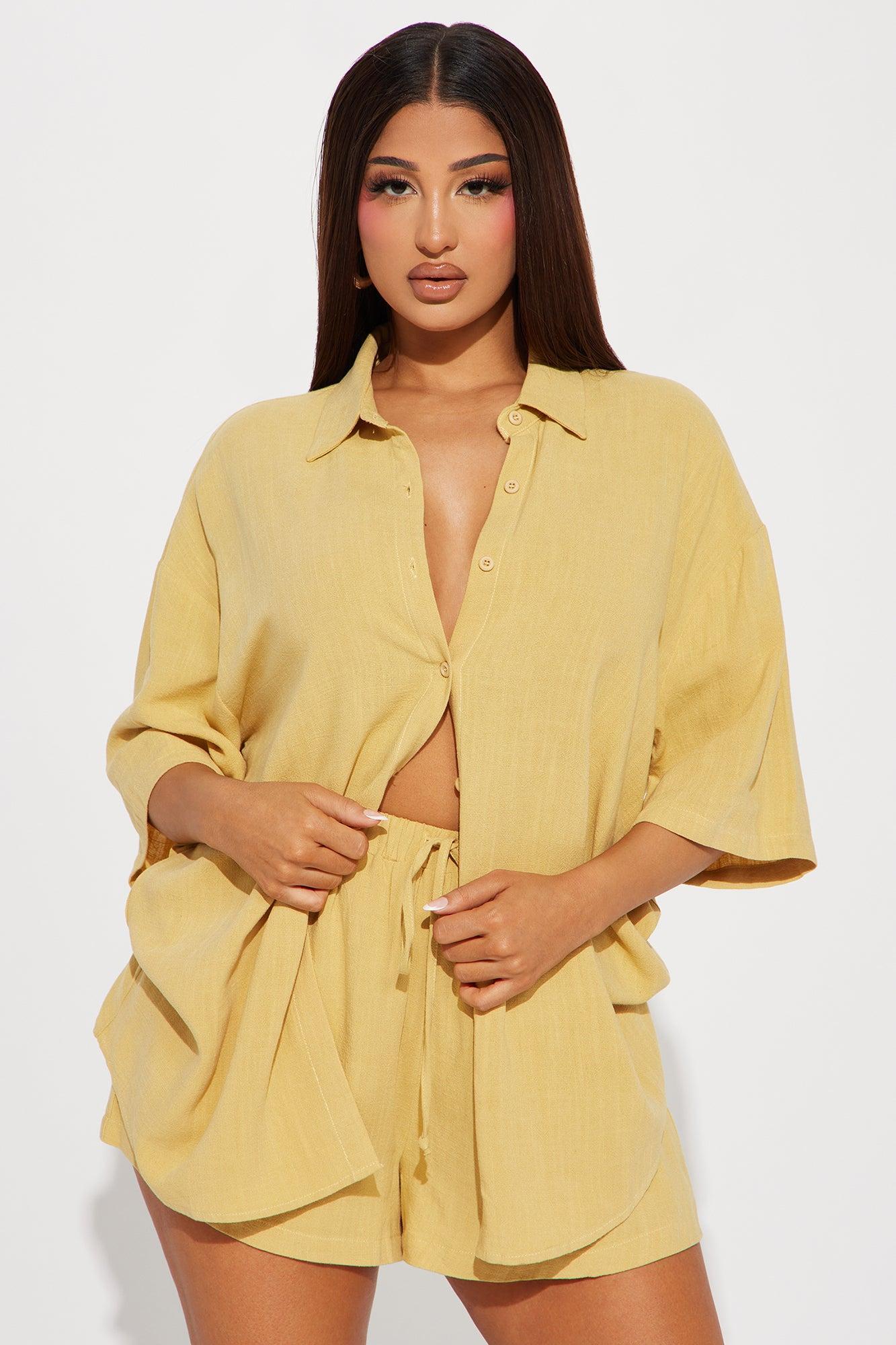 No Secrets Linen Short Set - Yellow Product Image