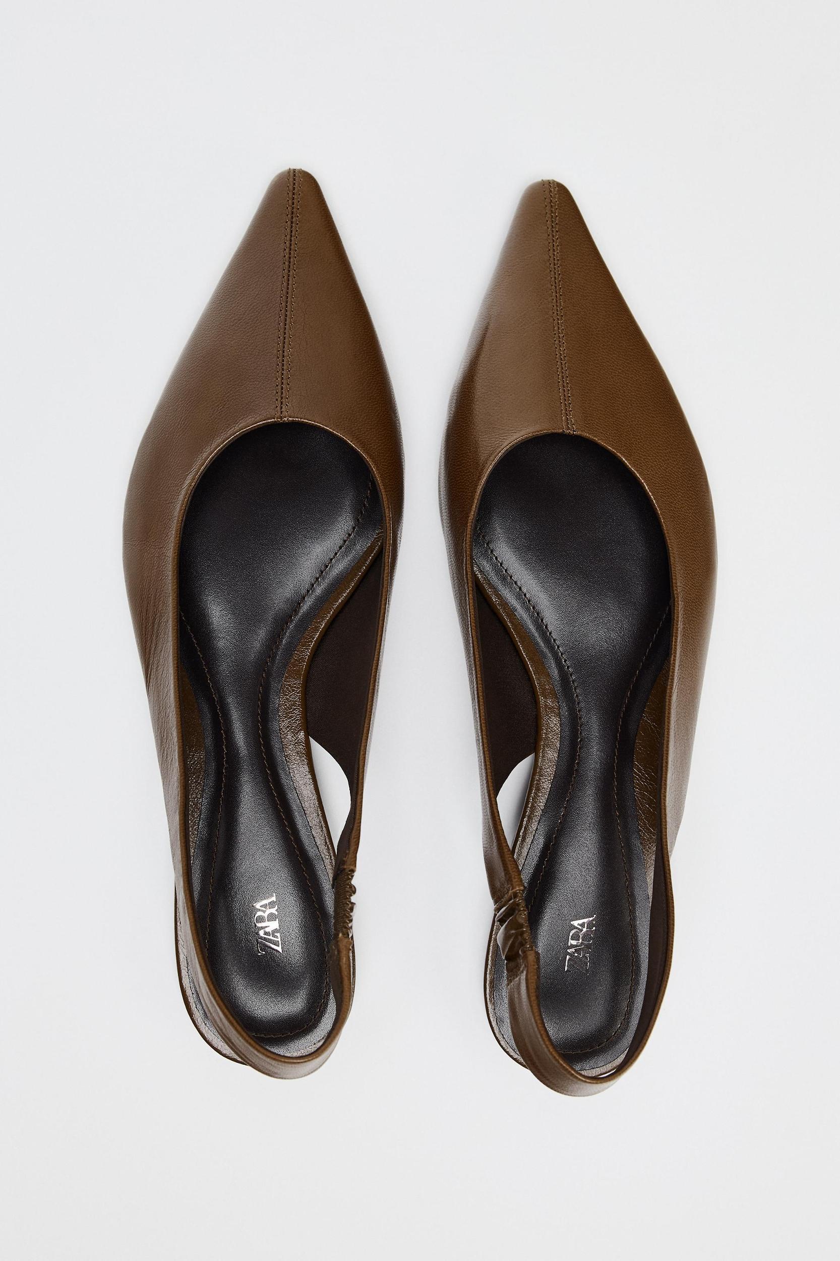 POINTED TOE LEATHER SLINGBACK FLATS Product Image