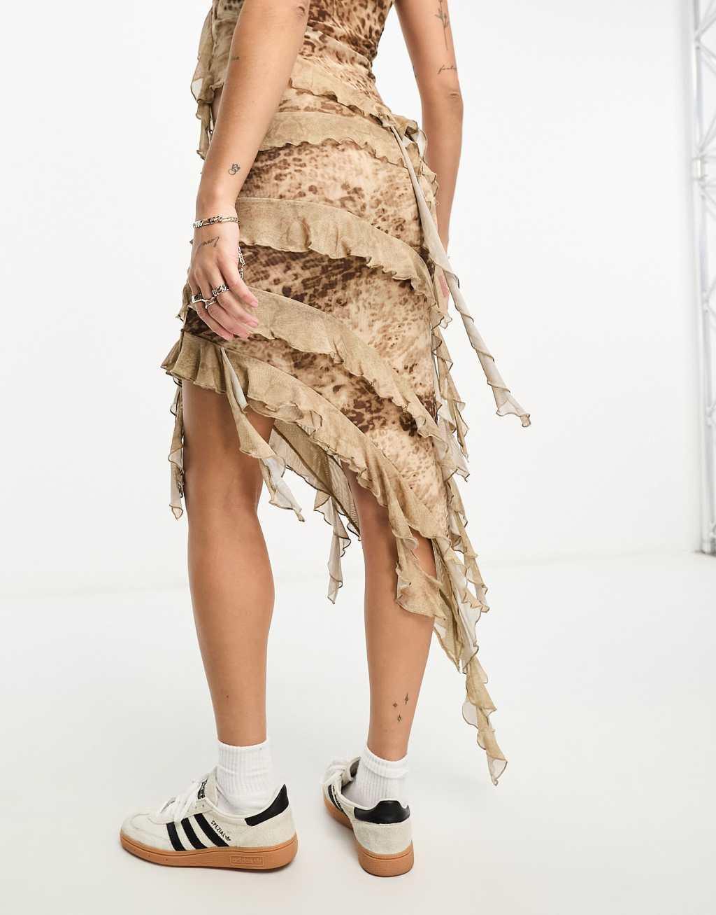 Miss Selfridge ruffle mesh aysm midi skirt Product Image