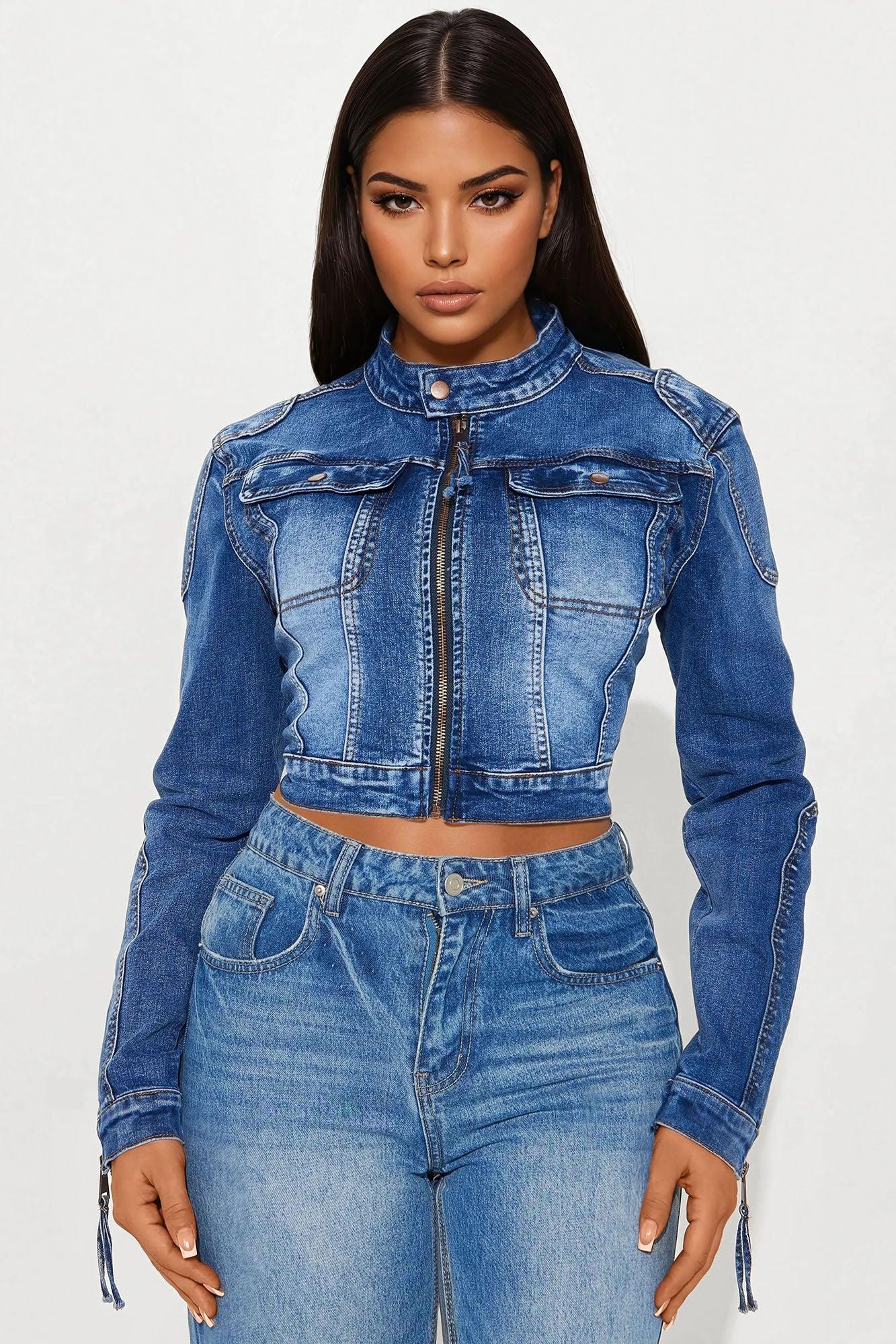 Never Replicated Cropped Denim Jacket - Medium Wash Product Image