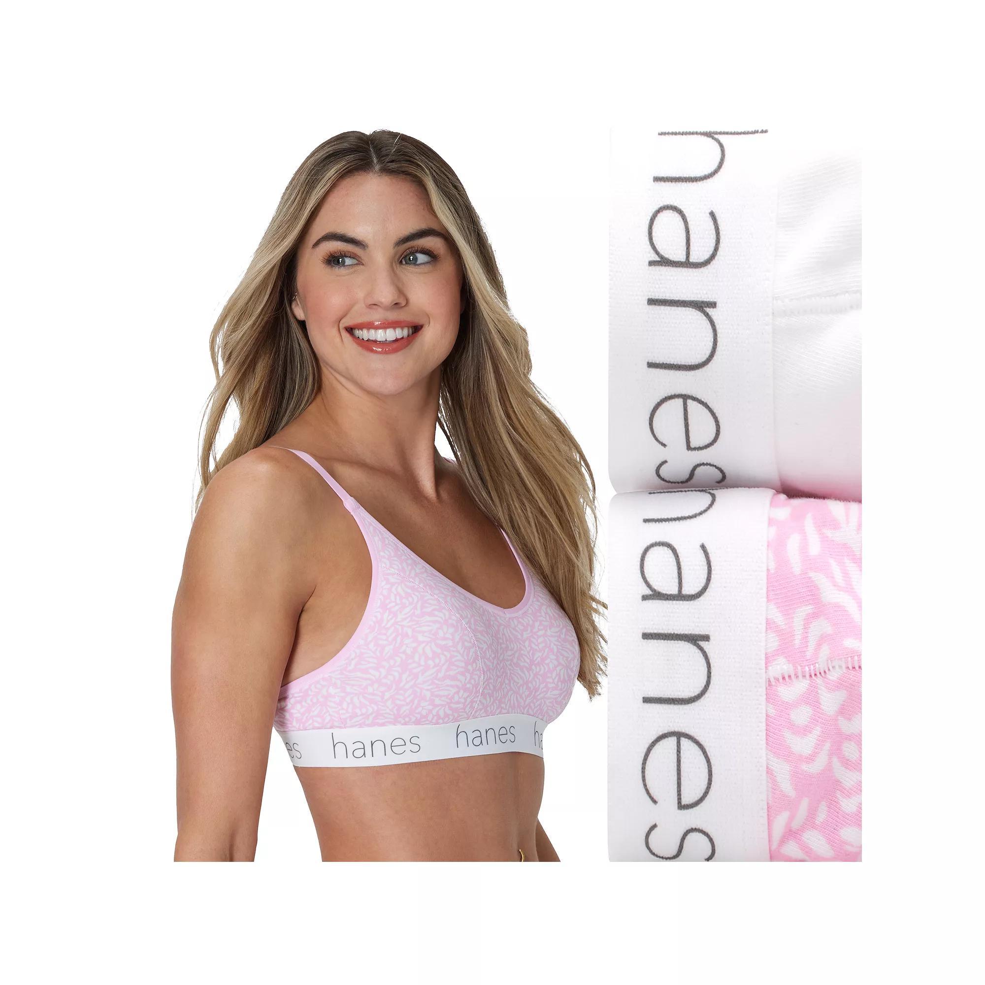 Hanes Originals Ultimate 2-Pack Stretch Cotton Triangle Bralette DHO101, Women's, Size: Medium, Whimsy Leaf White Product Image