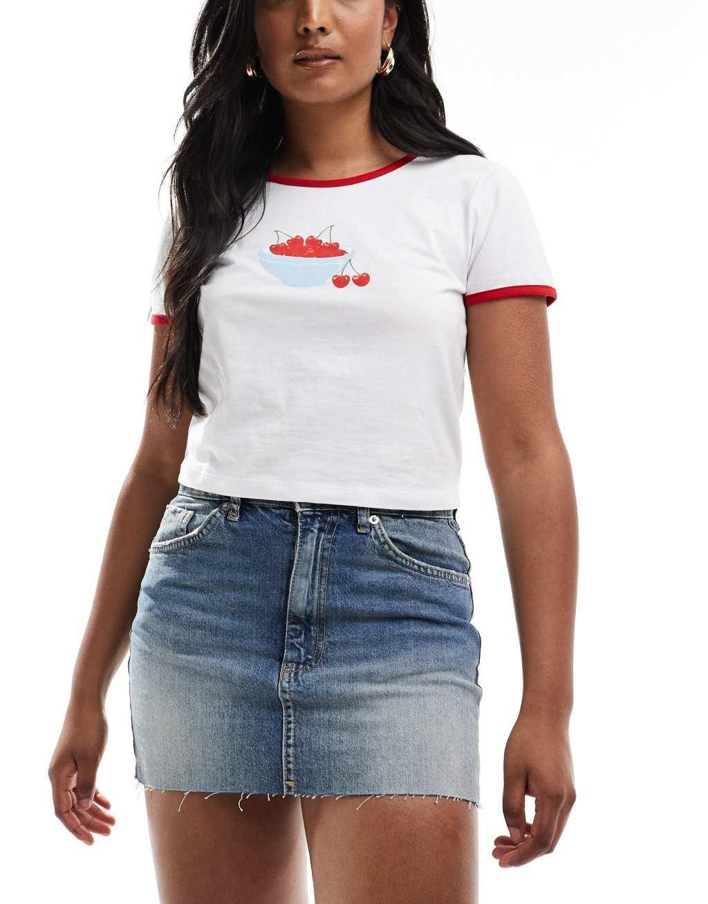 Pull&Bear raw hem denim mini skirt in washed blue Product Image