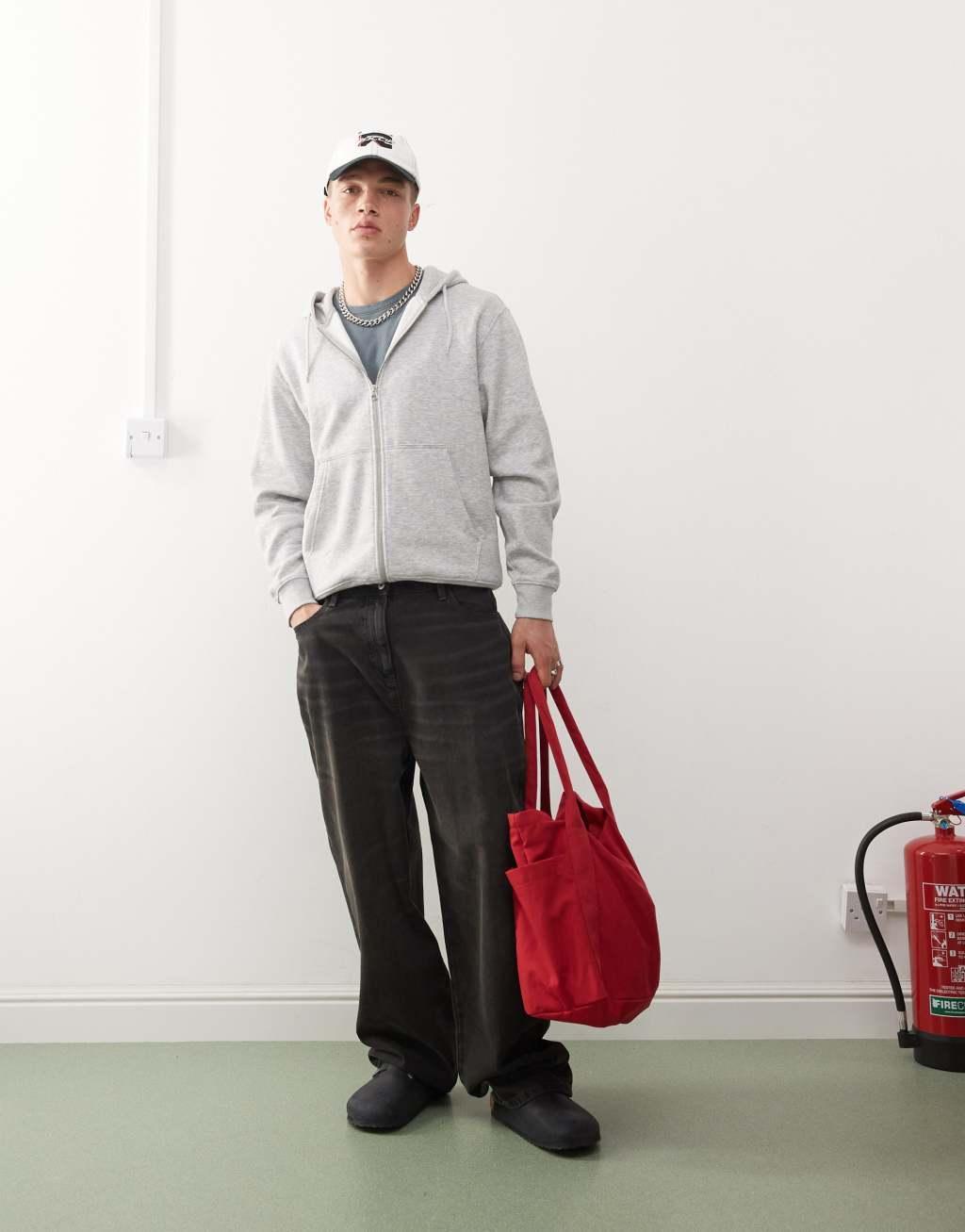 Weekday Standard Zip Hoodie in gray Product Image