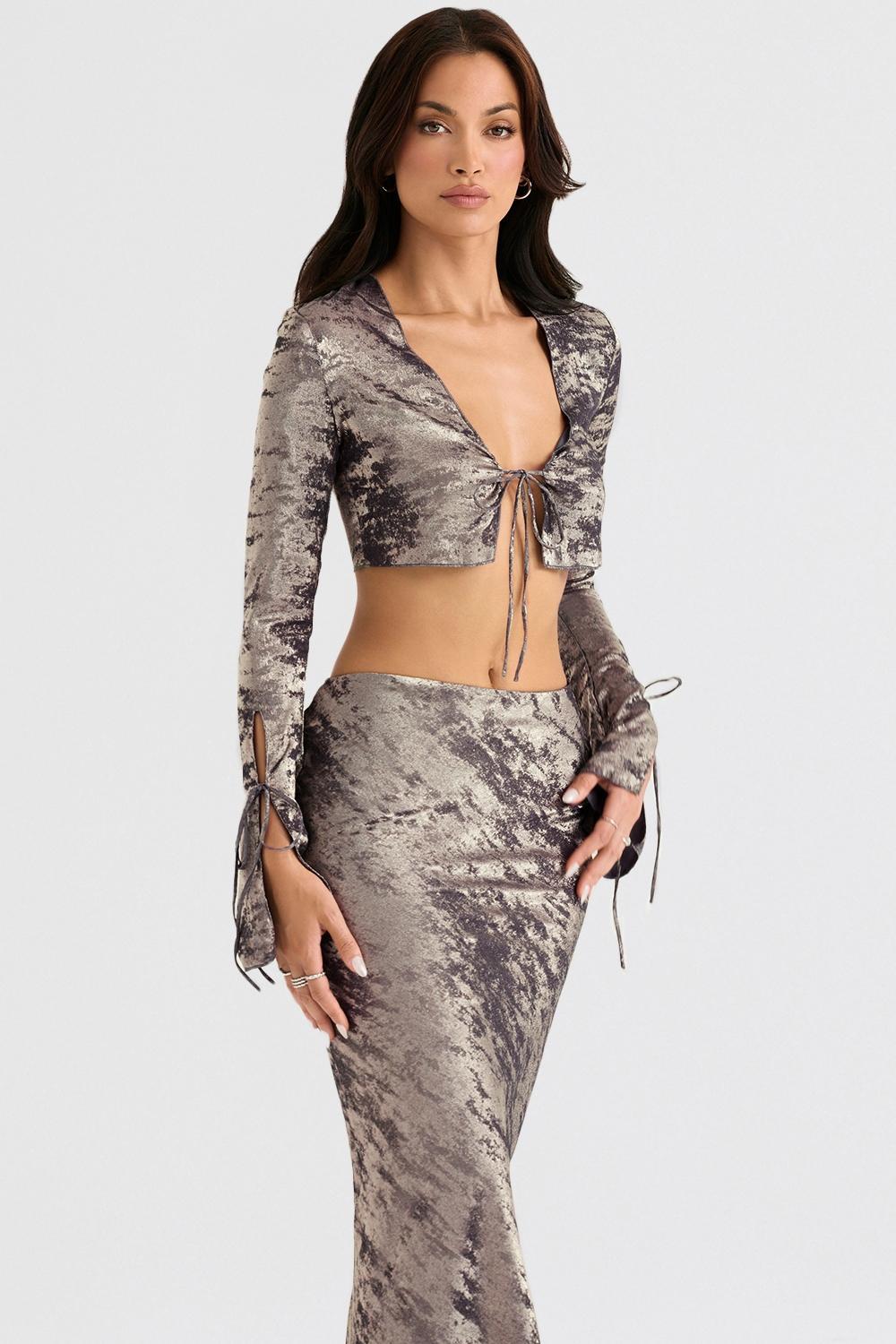 Clara  pewter bias cut midi skirt Product Image