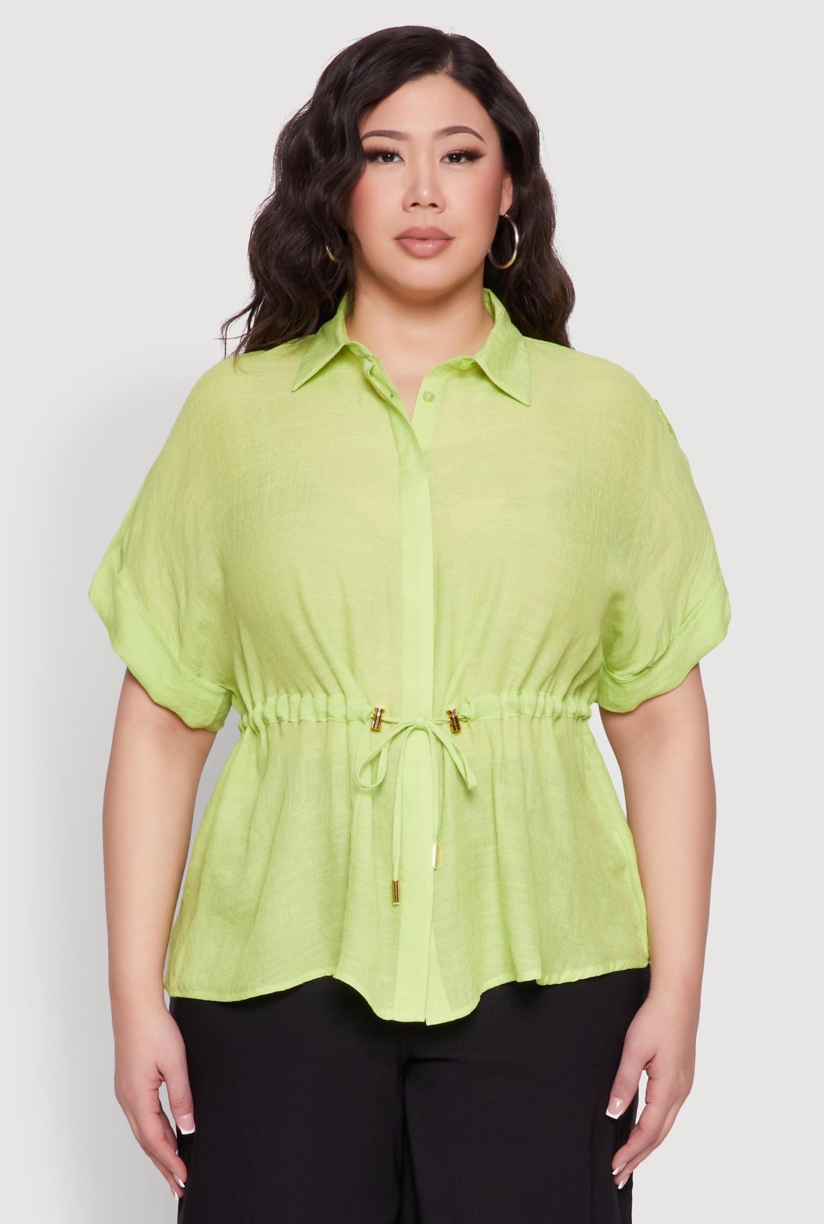 Plus Size Drawstring Waist Shirt Female Product Image