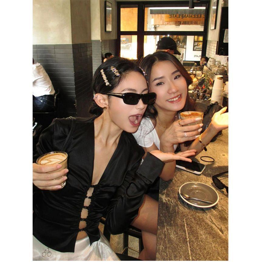 Punk V-Neck Plain Open Front Top Product Image