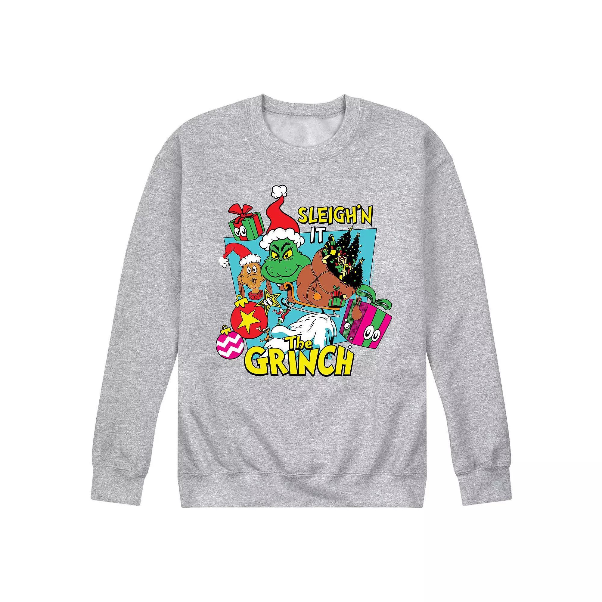 Mens Dr. Seuss The Grinch Sleighn It Fleece Sweatshirt Grey Gray Product Image