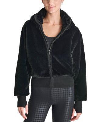 Dkny Sport Womens Faux-Fur Zip-Front Bomber Jacket Product Image