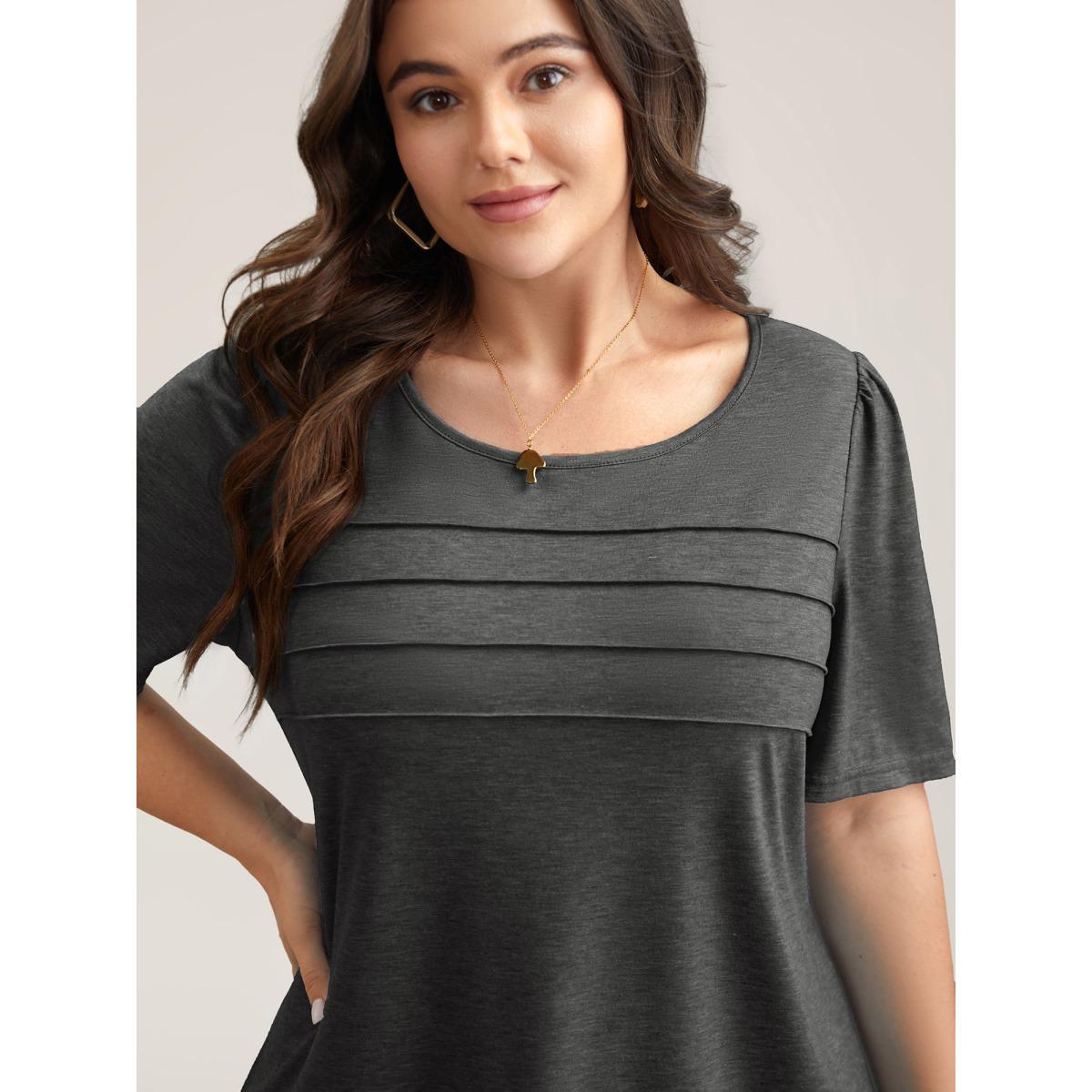 Plus Size Seamed Round Neck Fitted T-Shirt DarkGray Women Casual Tucked seam Round Neck Everyday T-shirts BloomChic 28/5X Product Image